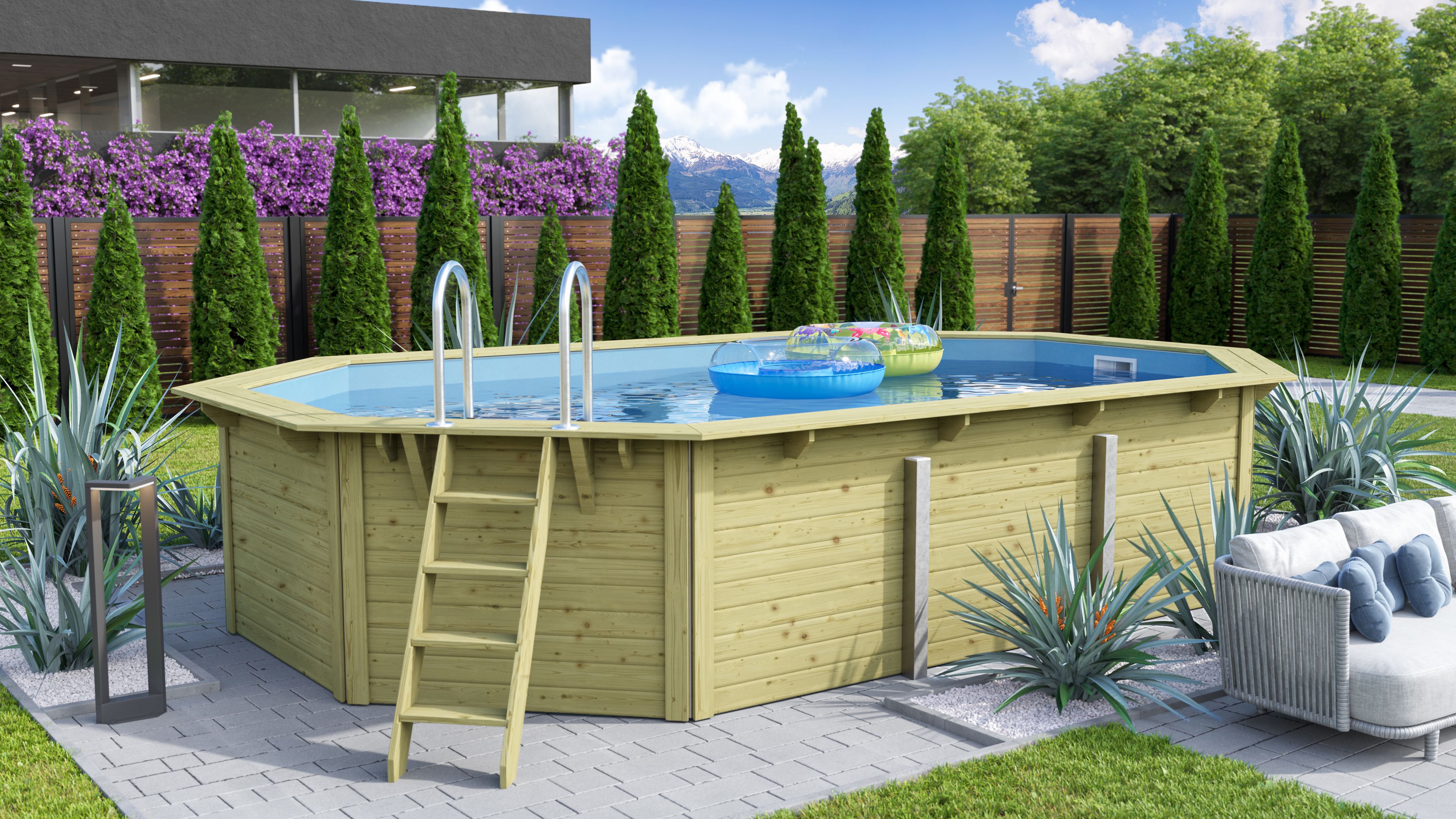 Karibu Pool Modell X4 in Kesseldruckimprägniert im Garten