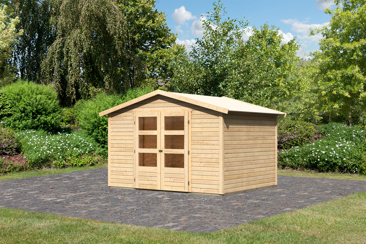 Karibu Gerätehaus Amberg 4 in Naturbelassen, Außenansicht