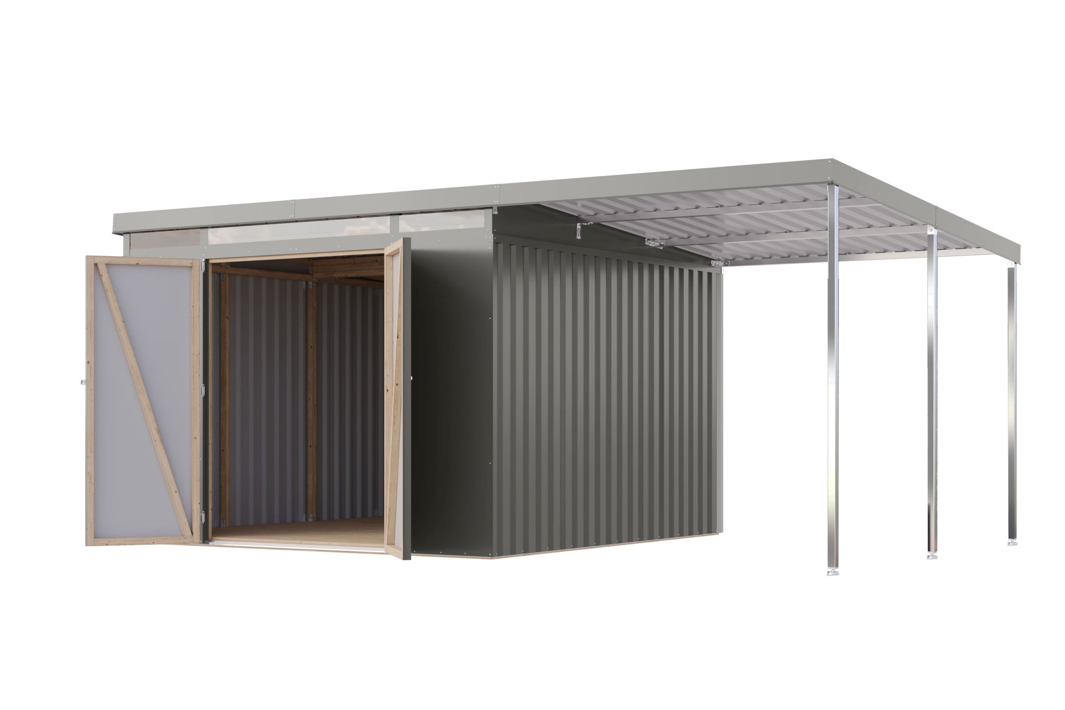 Karibu großes Gerätehaus aus Metall Iridium 3,5 in Graualuminium, Freisteller