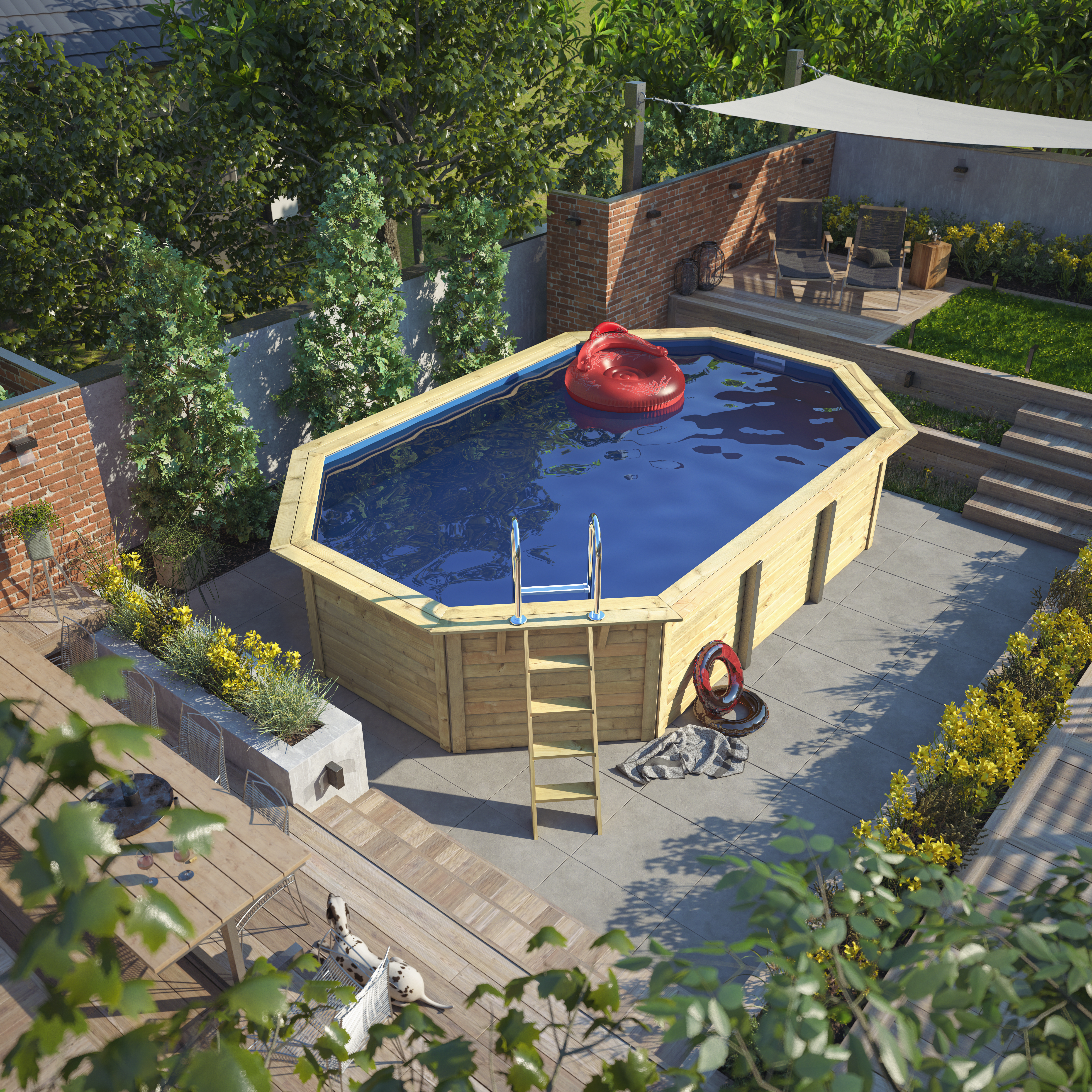 Karibu Pool Modell X4 in Kesseldruckimprägniert im Garten