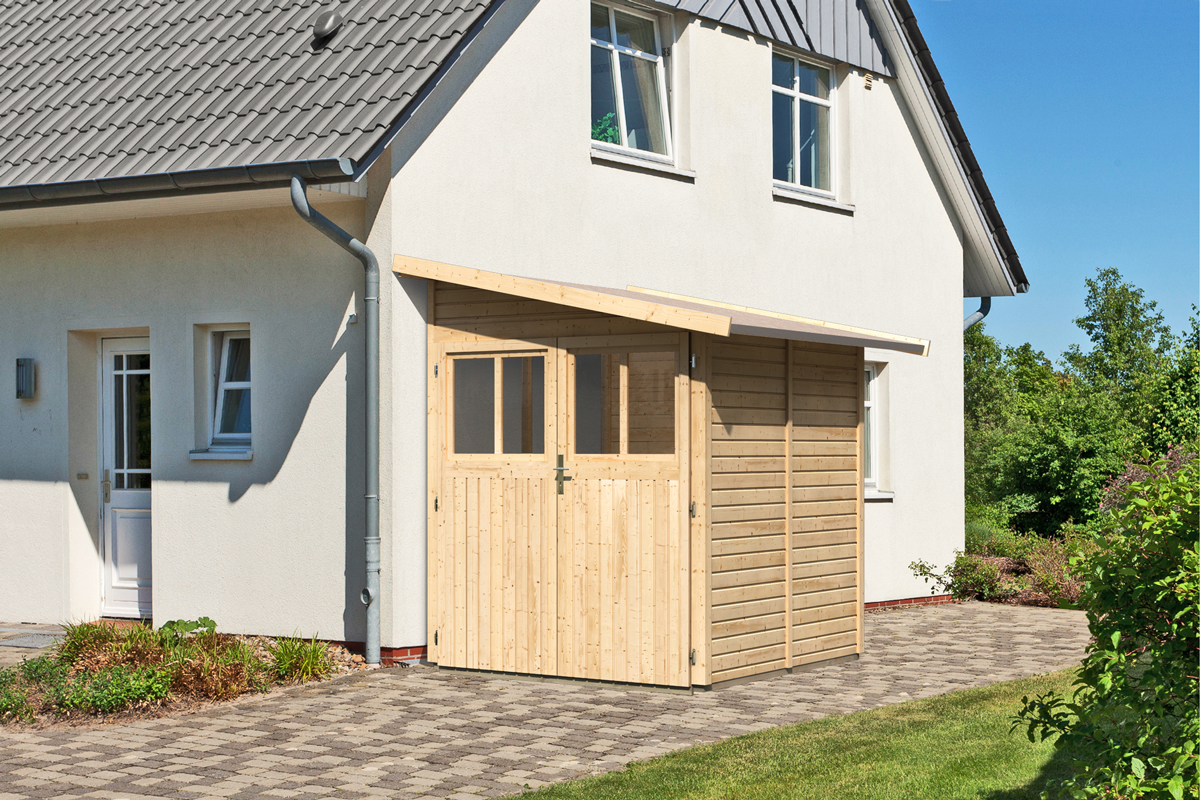 Karibu Gerätehaus Wandlitz 2 in Naturbelassen, Außenansicht