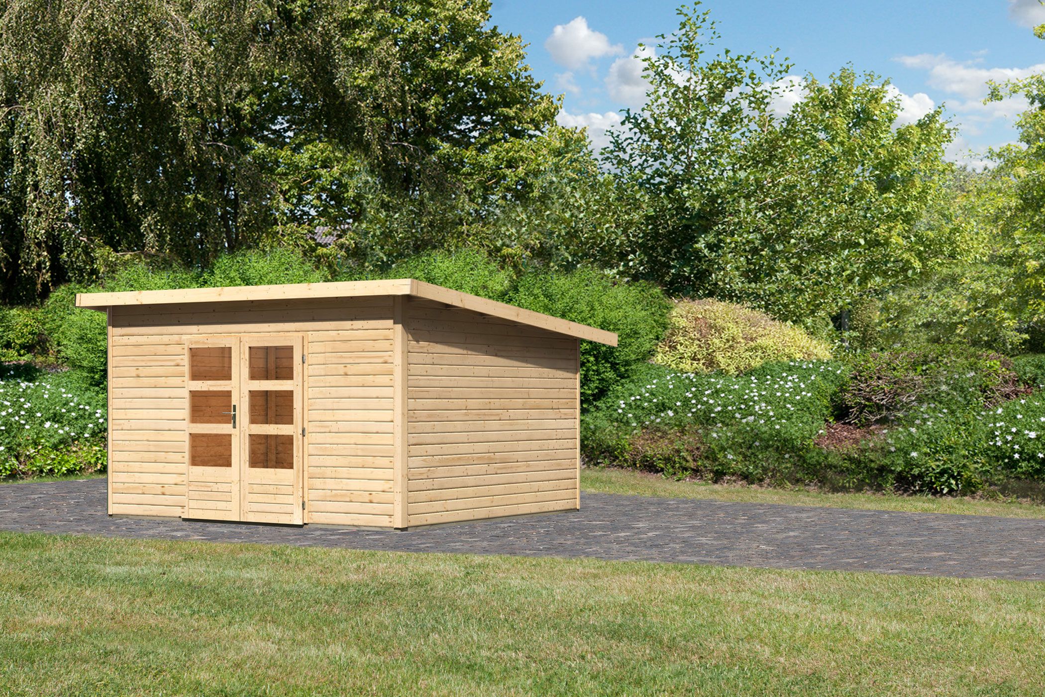 Karibu großes Gartenhaus Northeim 5 in Naturbelassen, Außenansicht