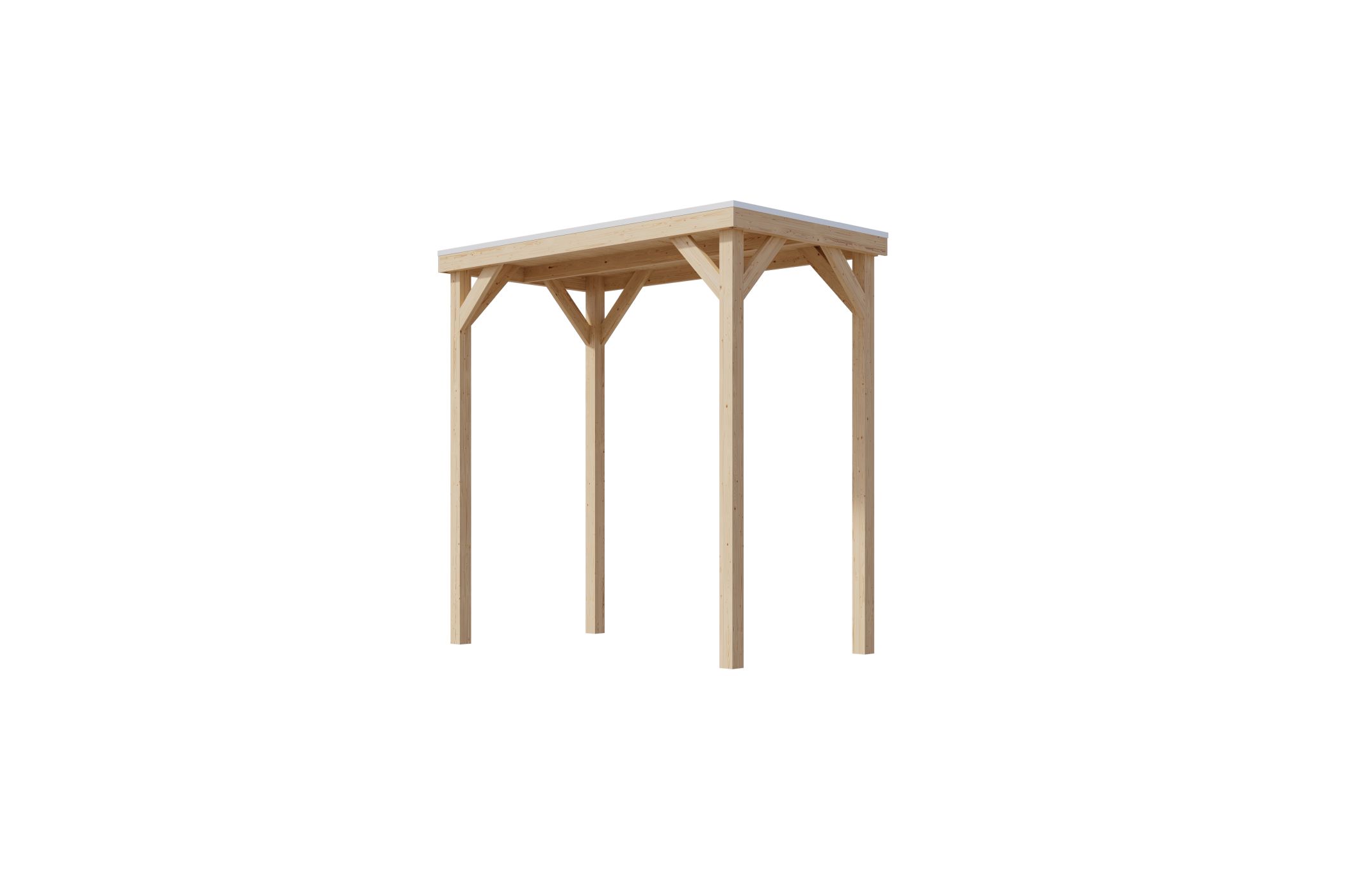Freistellende Außenansicht des Karibu Cubeco Pavillon halb aus Leimholz mit Flachdach