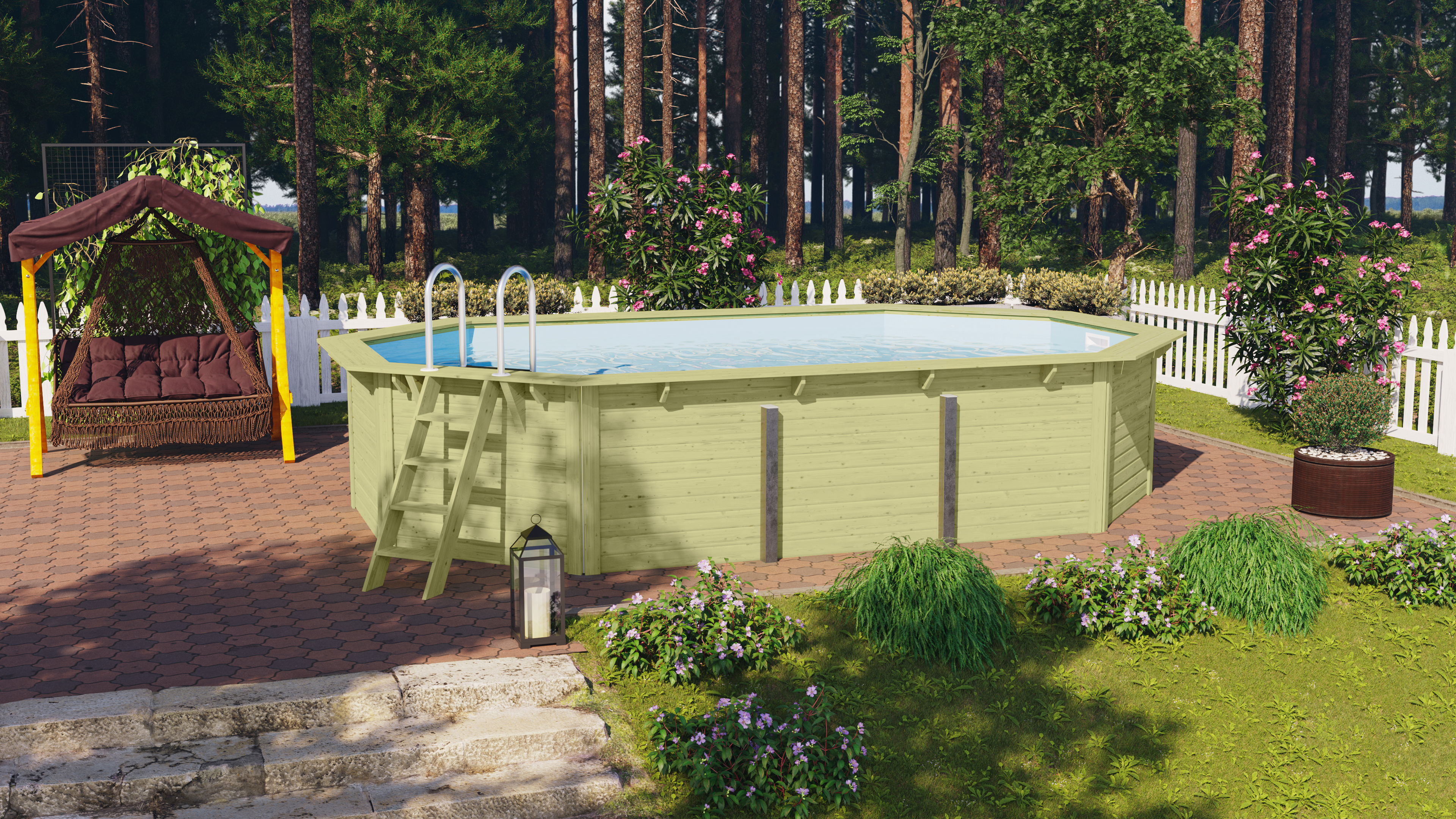 Karibu Pool Modell X4 in Kesseldruckimprägniert im Garten