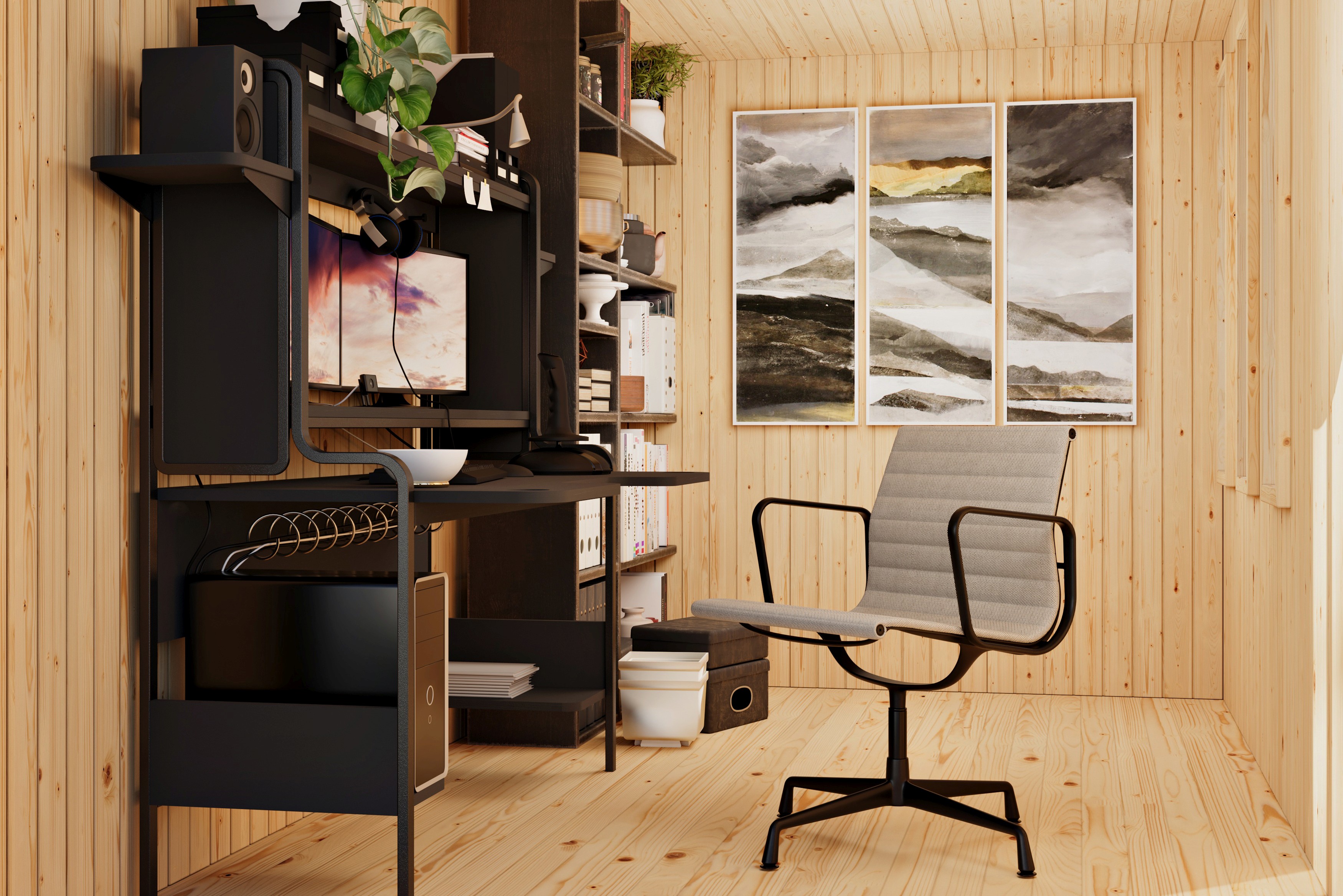 Karibu Saunahaus Homeofficehaus aus nordischer Fichte, im Garten aufgebaut