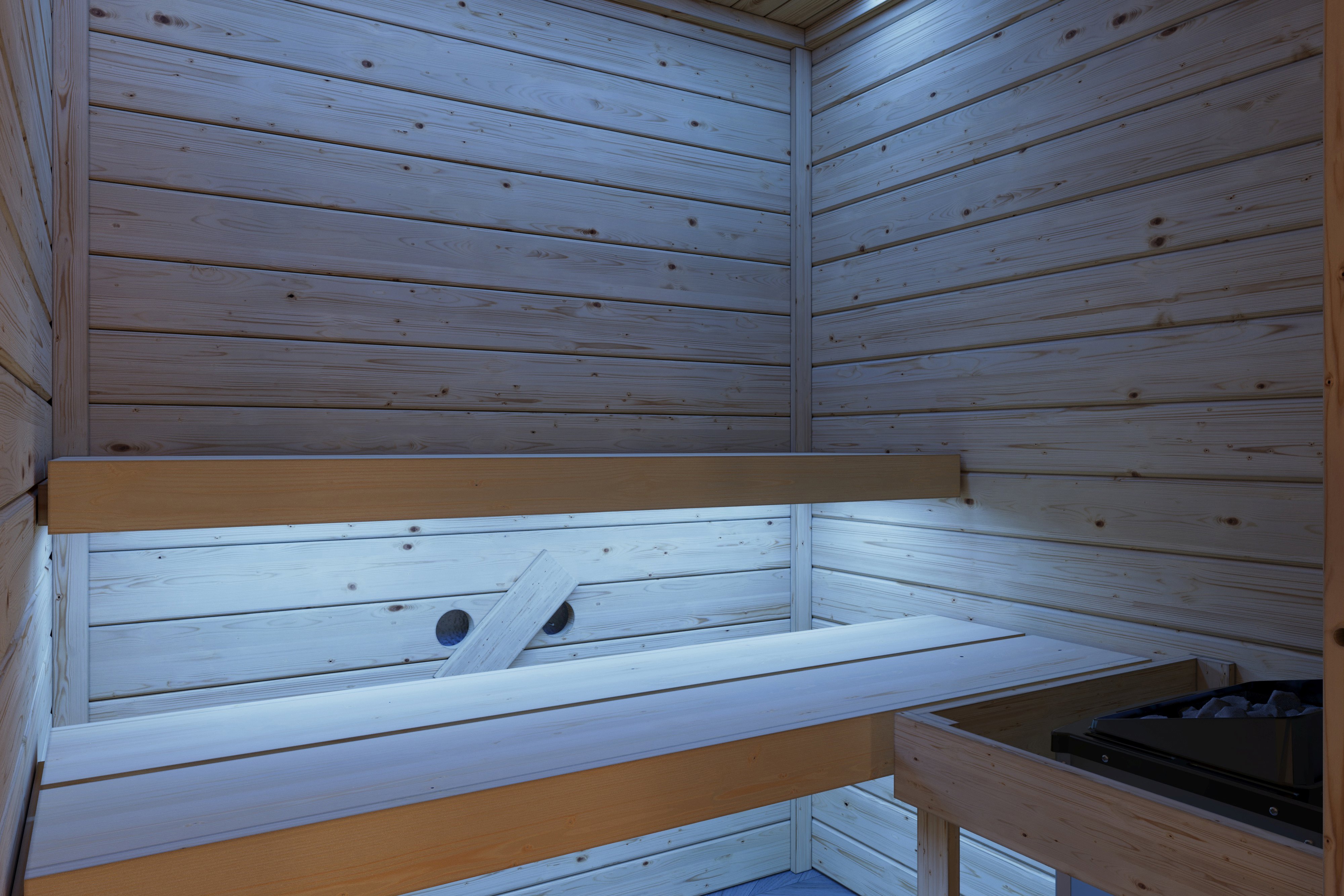 Karibu Sauna Ria als stimmungsvoller Wellnessbereich in einem modern eingerichteten Wohnraum