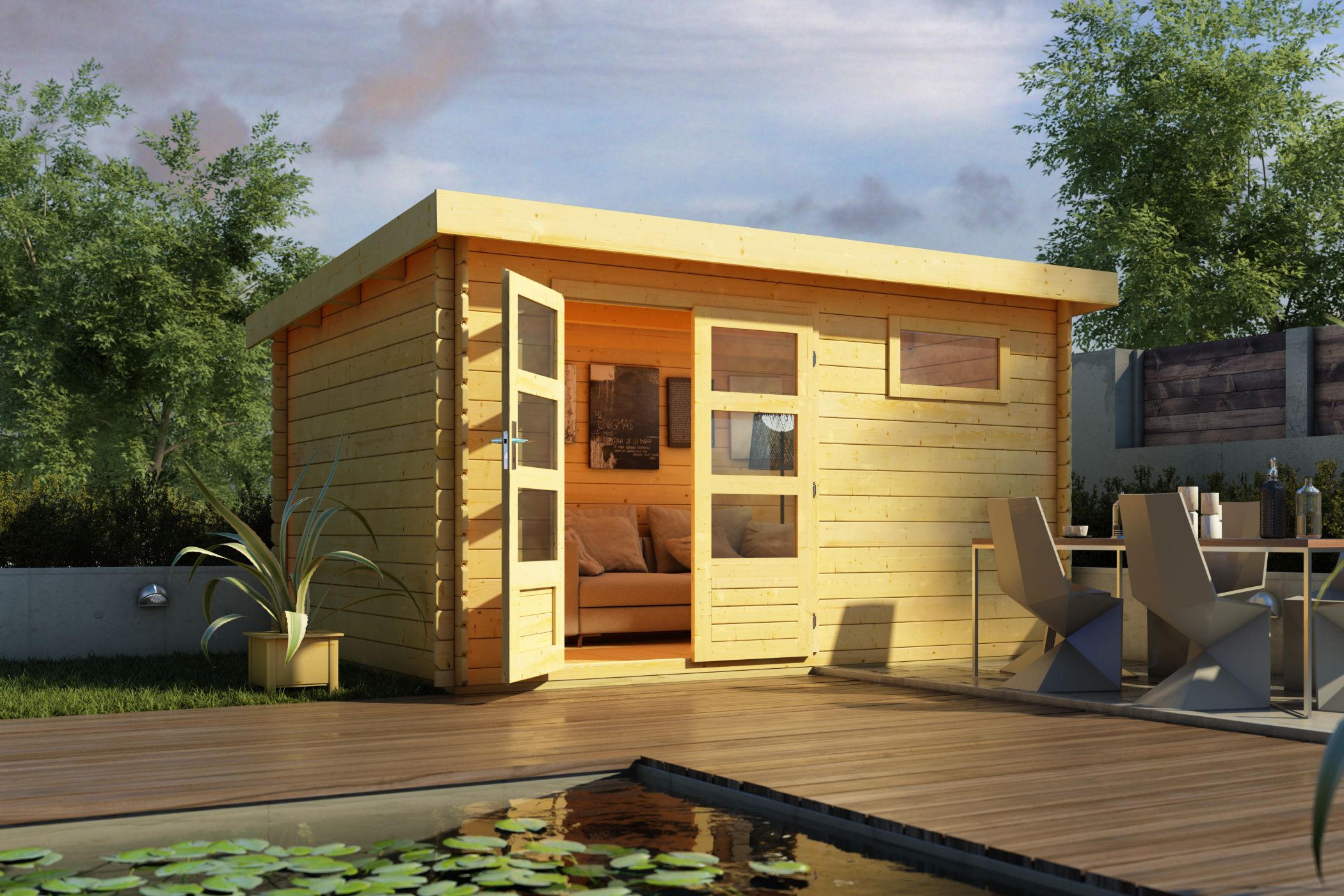 Karibu Gartenhaus Benstrup 8 in Naturbelassen im Garten