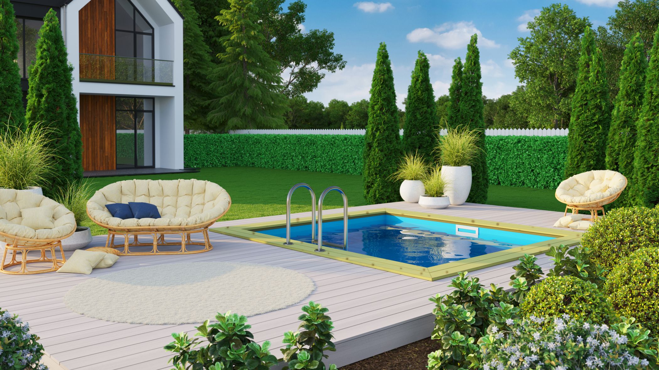 Karibu Rechteck Pool 1 mit Anbaudach im Garten