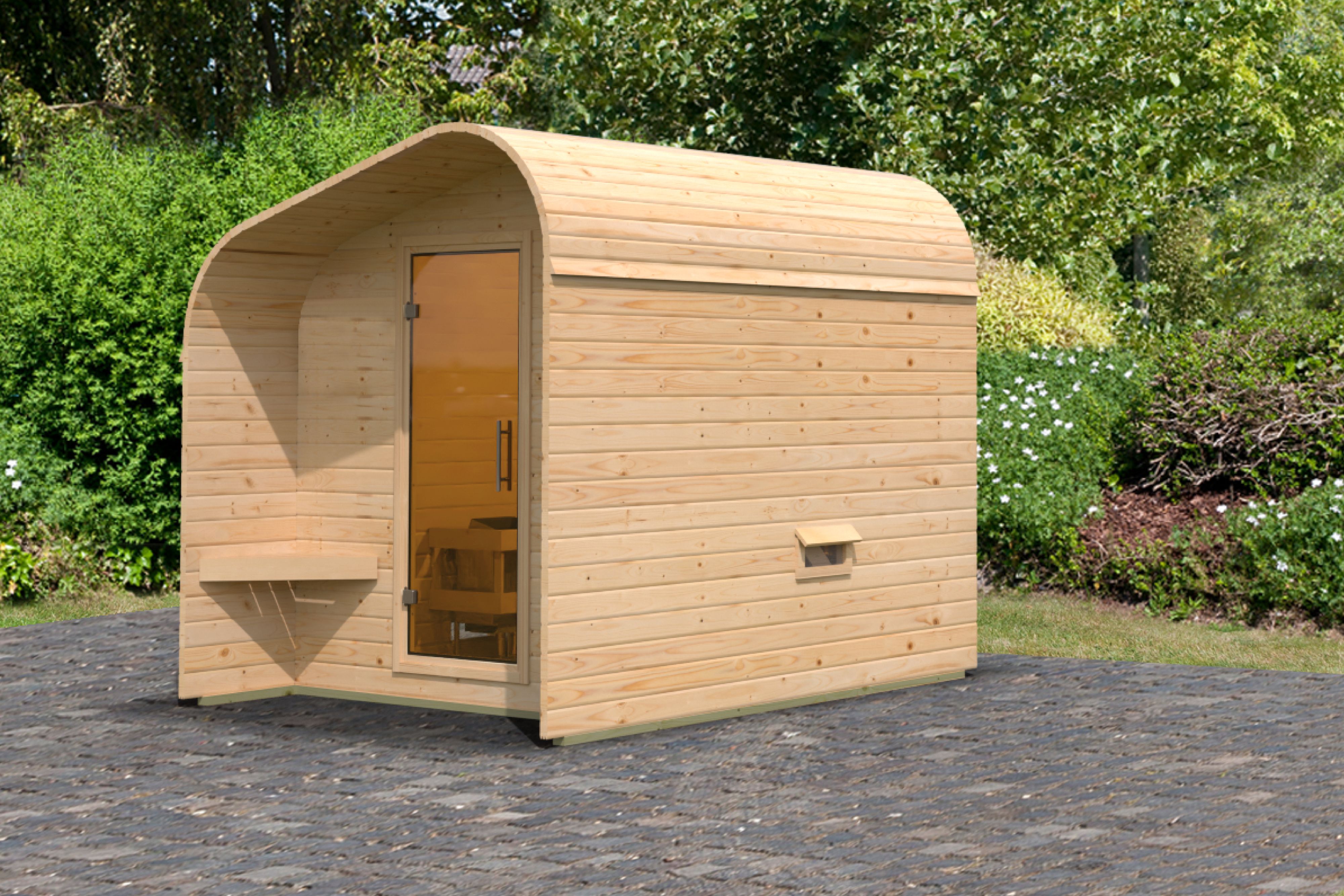Produktbild eines Karibu Gartenprodukts aus Holz, im Garten aufgebaut