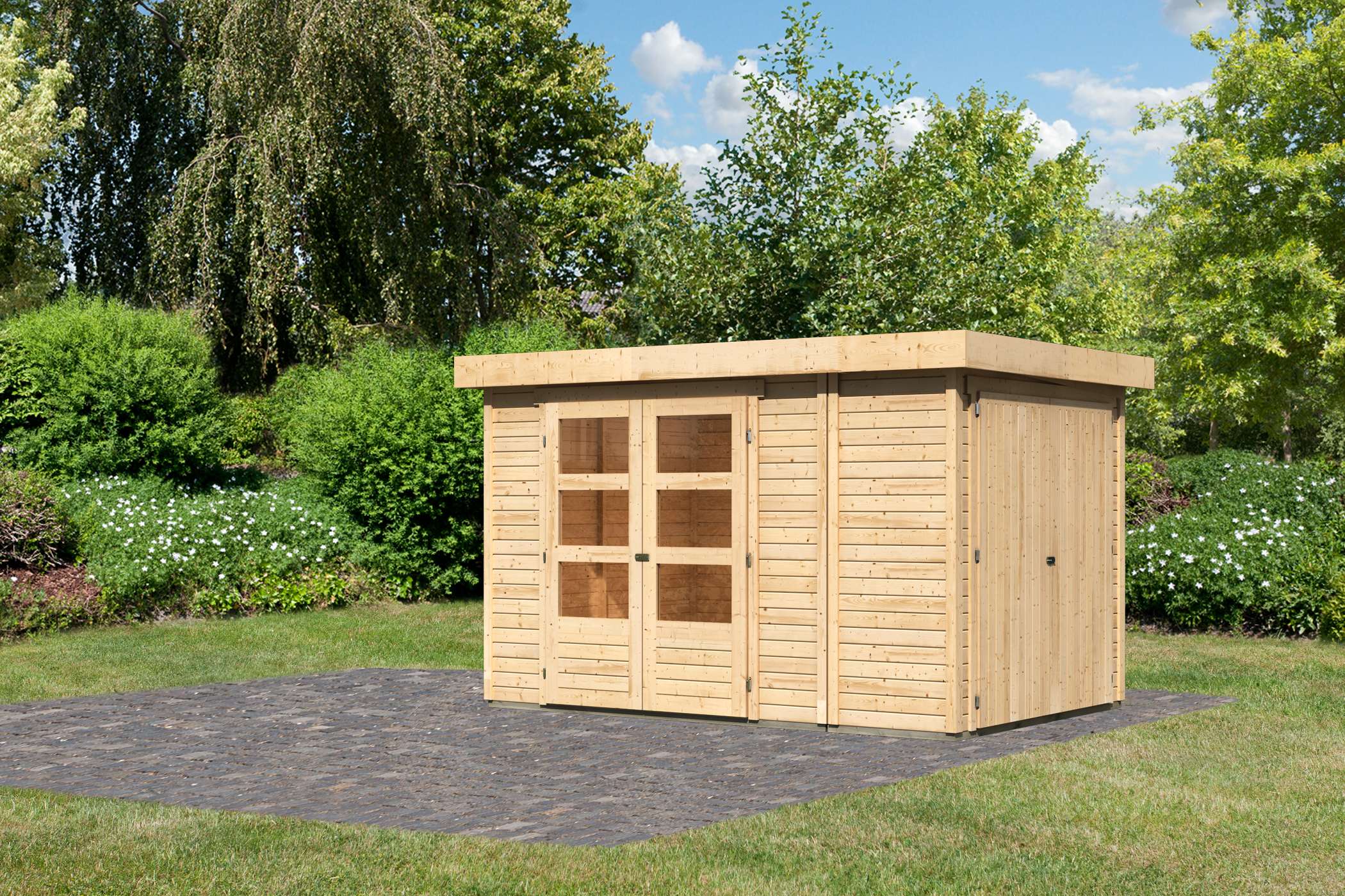 Karibu Gerätehaus Retola 3 in Naturbelassen, Außenansicht