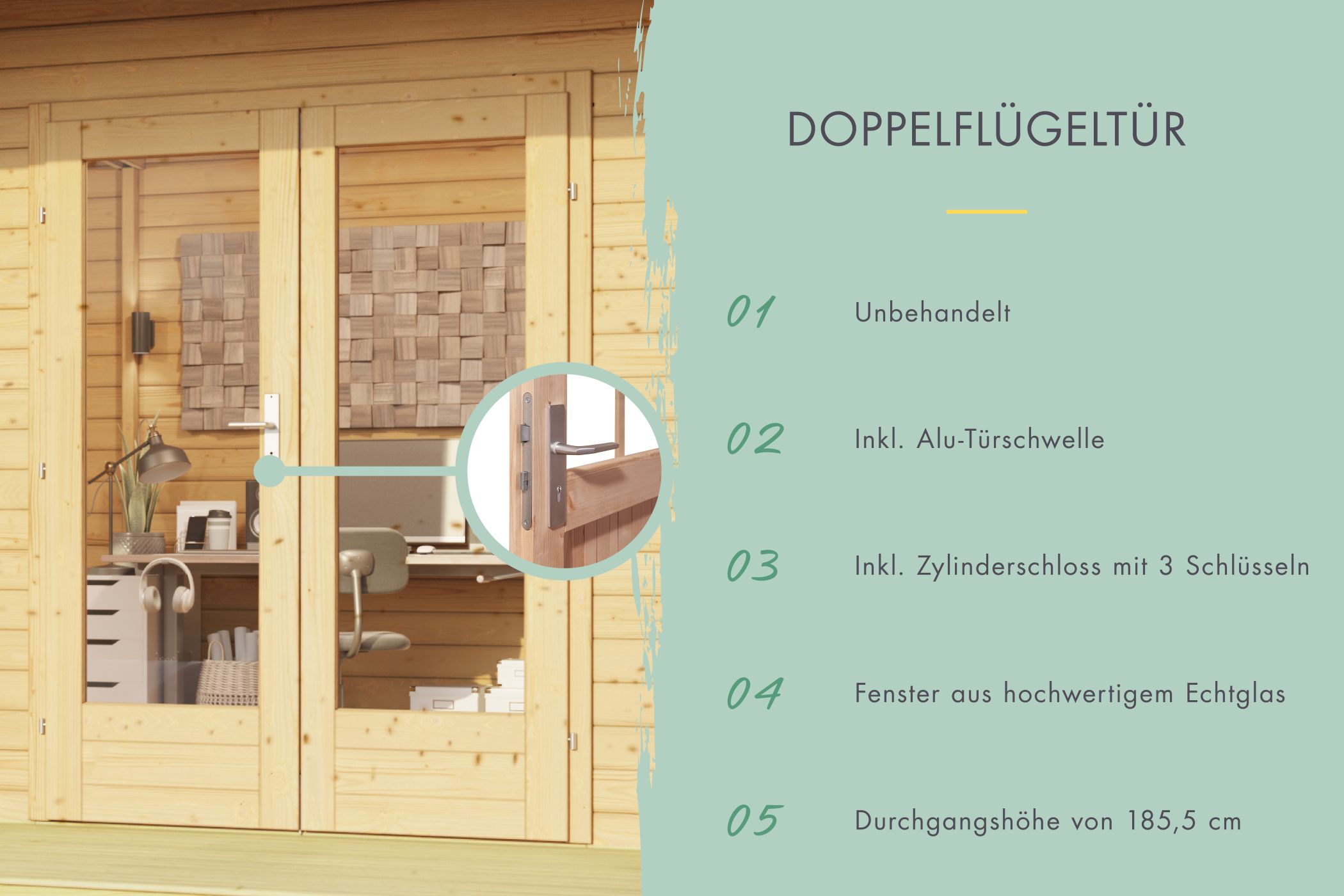 Detailansicht der Karibu großes Poolhaus Gatenhaus North