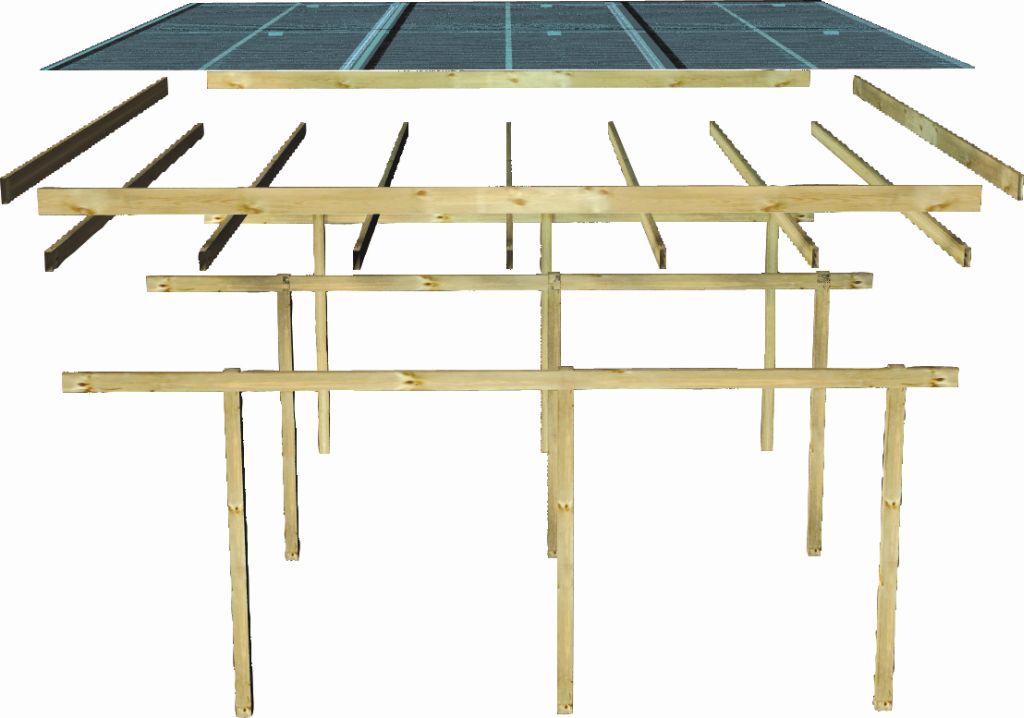 Karibu Doppelcarport BASIC 2 aus KDI-Massivholz mit Flachdach im Garten aufgebaut