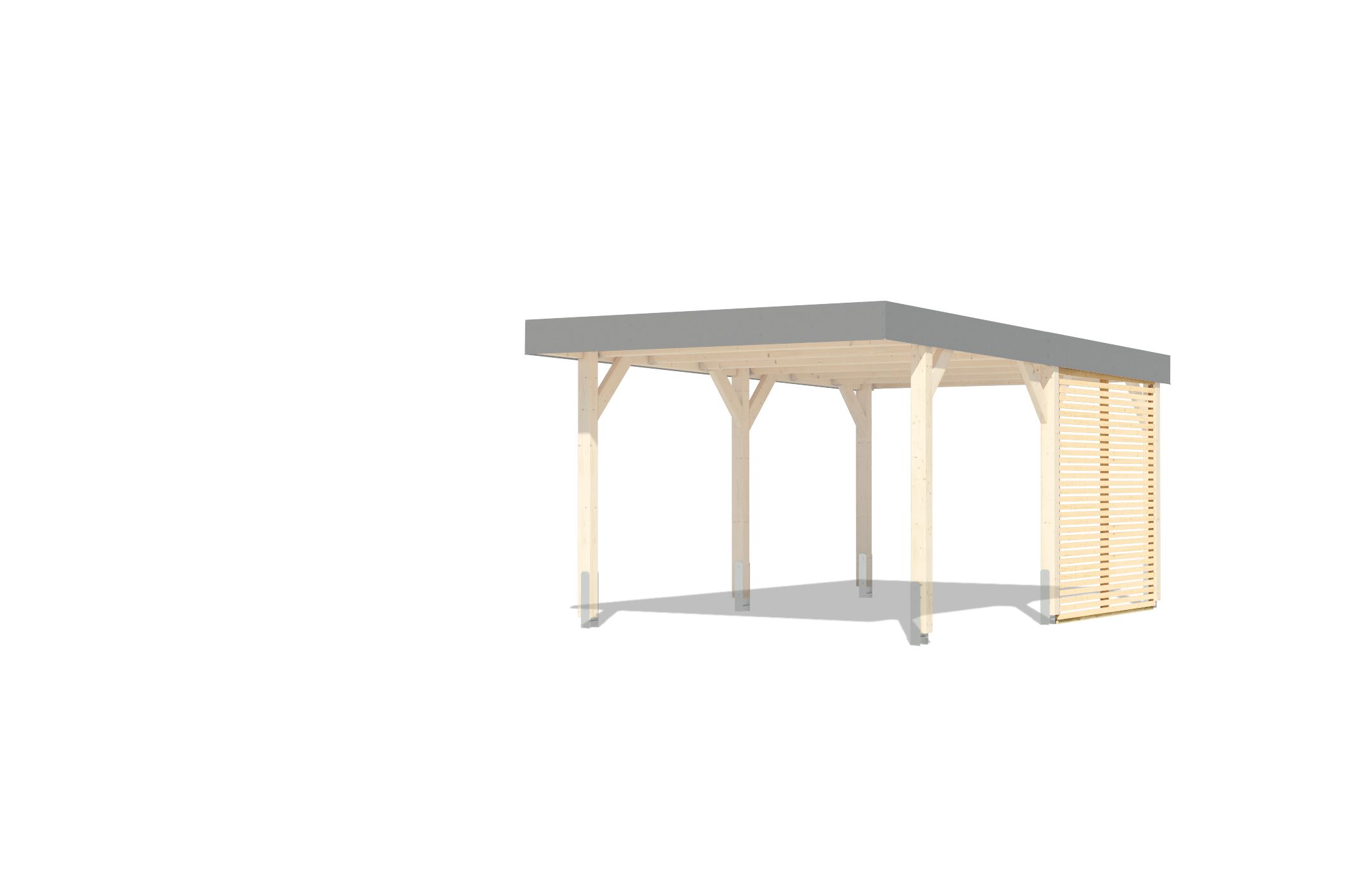 Außenansicht des Karibu Seitenwand für Leimholz Carports aus Leimholz mit Flachdach im Garten aufgebaut