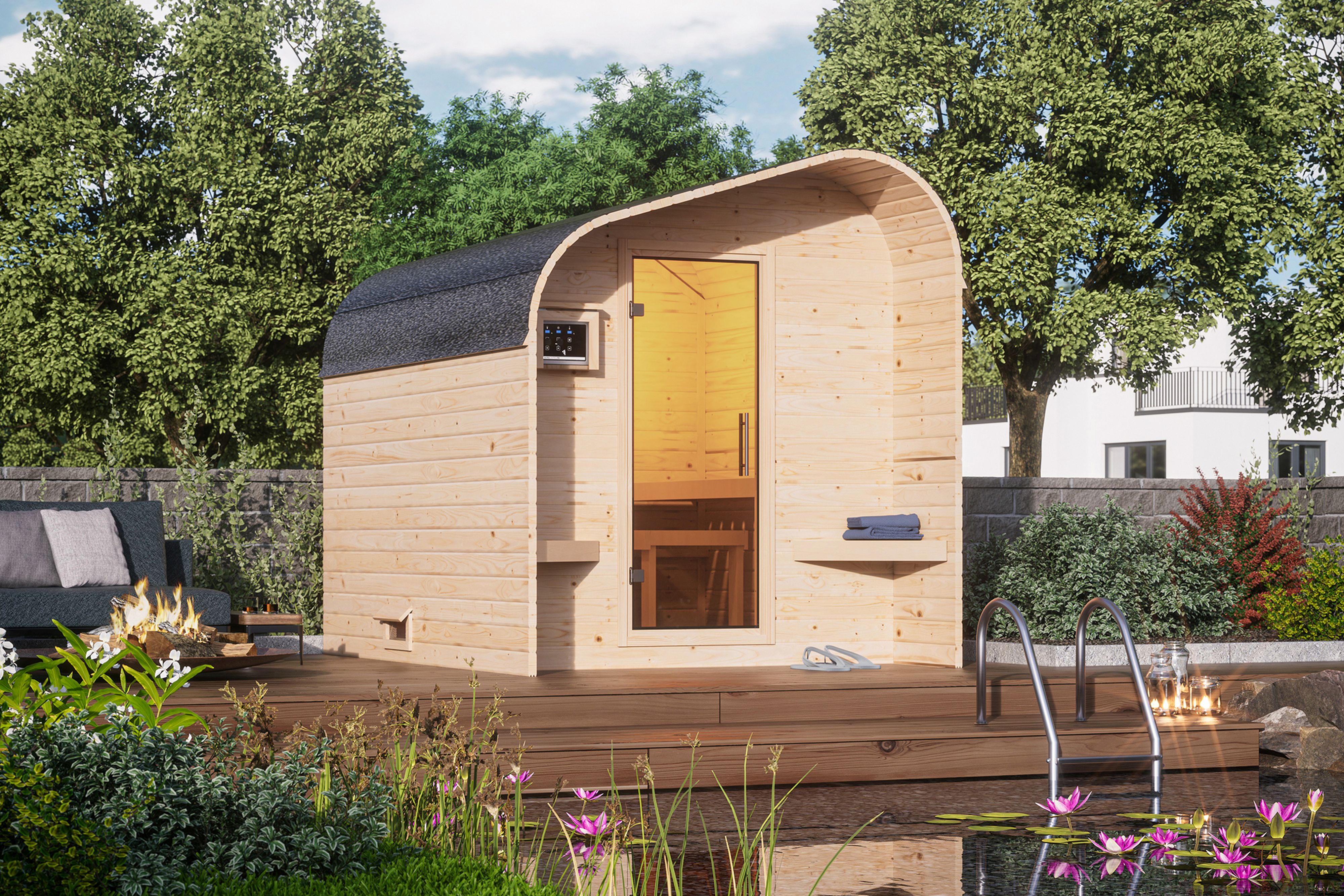 Produktbild eines Karibu Gartenprodukts aus Holz, im Garten aufgebaut