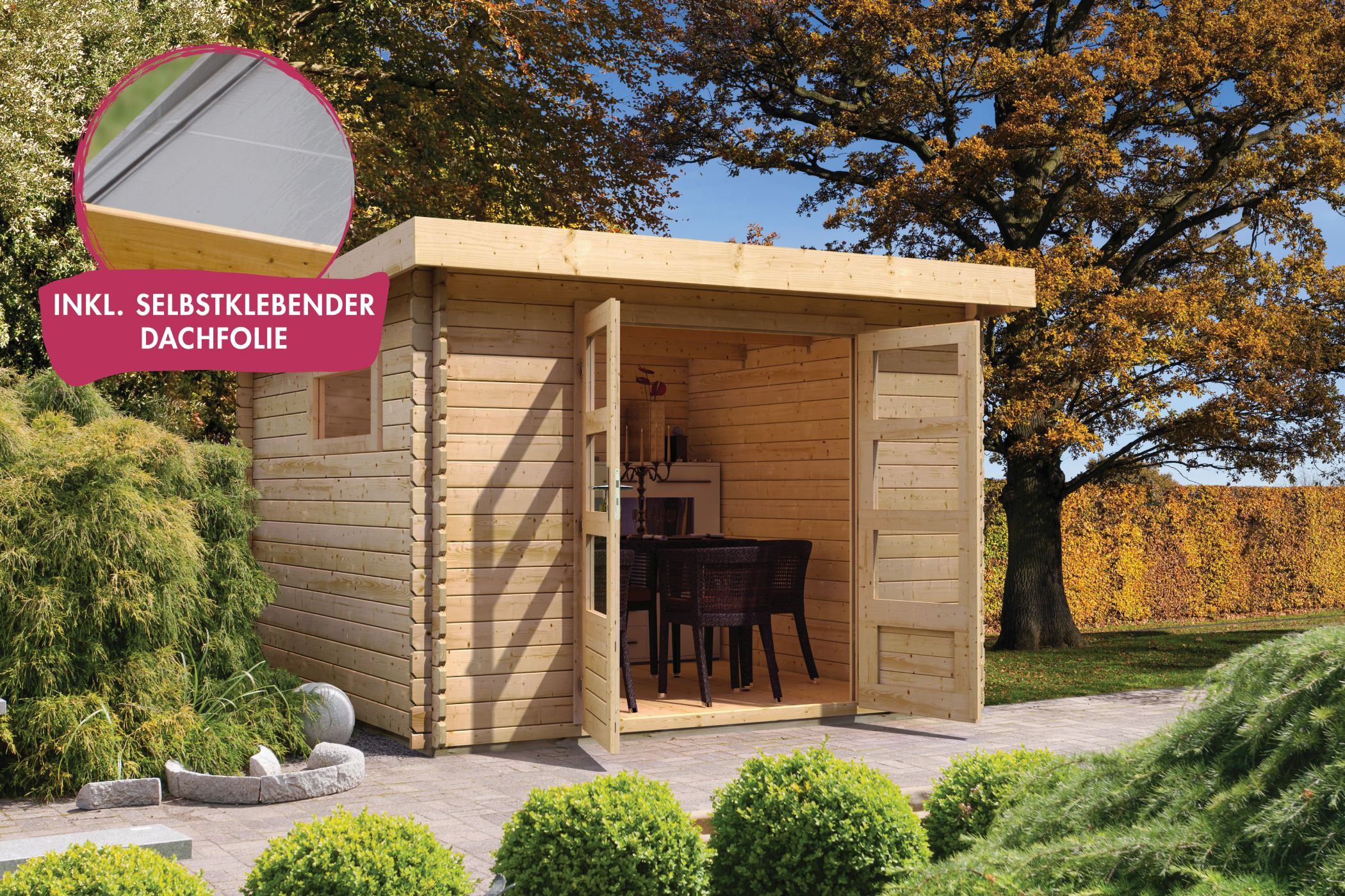 Karibu Gartenhaus Benstrup 3 in Naturbelassen im Garten