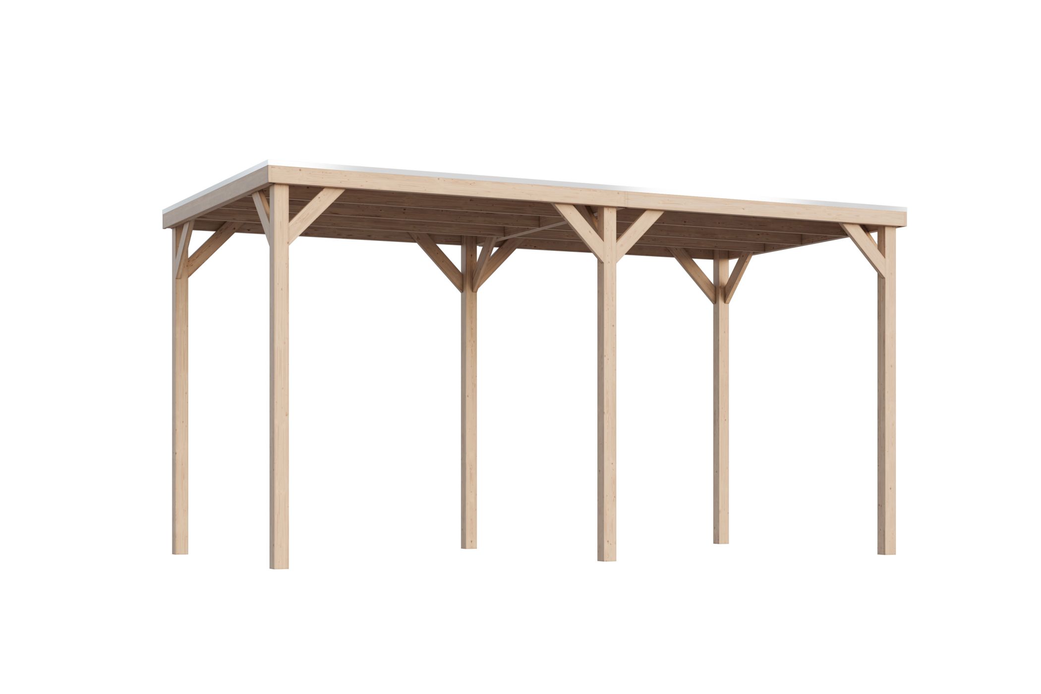 Freistellende Außenansicht des Karibu Cubeco Pavillon im aus Leimholz mit Flachdach