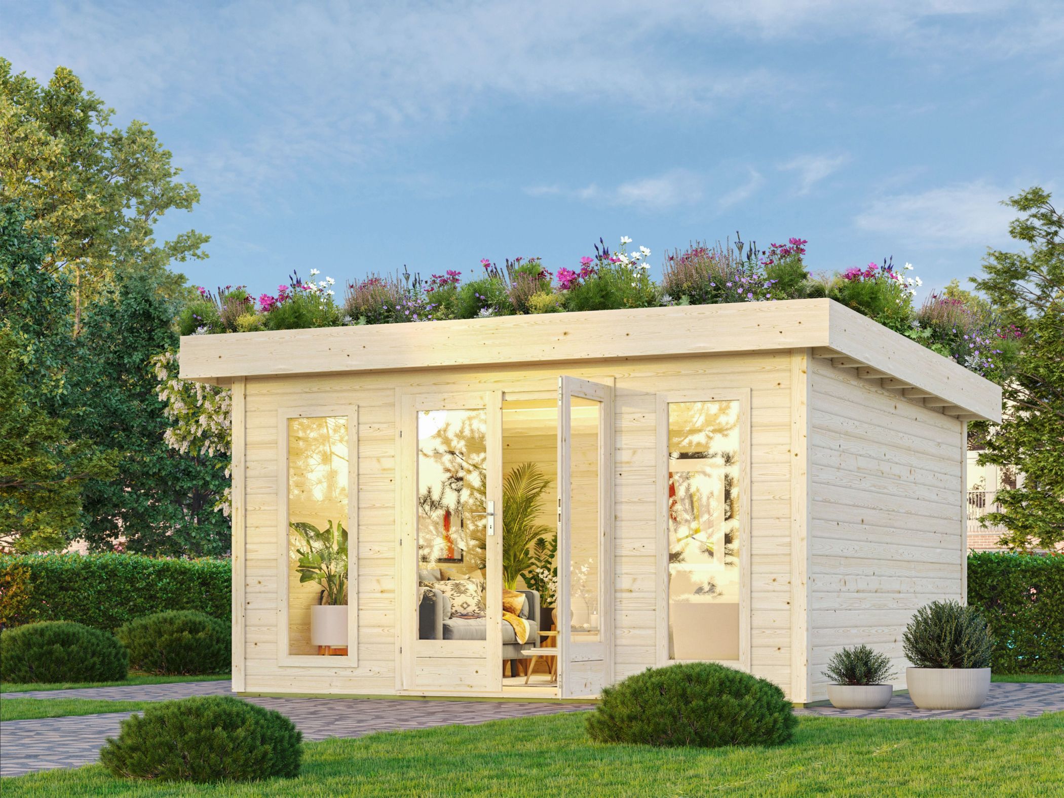 Produktbild eines Karibu Gartenprodukts aus Holz, im Garten aufgebaut