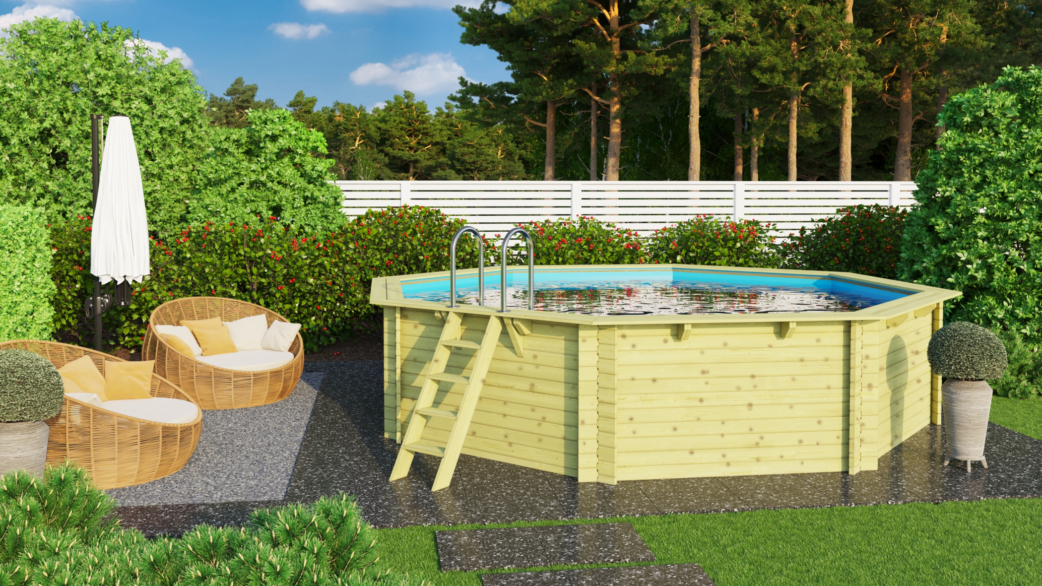 Detailansicht eines Karibu Pools aus Holz