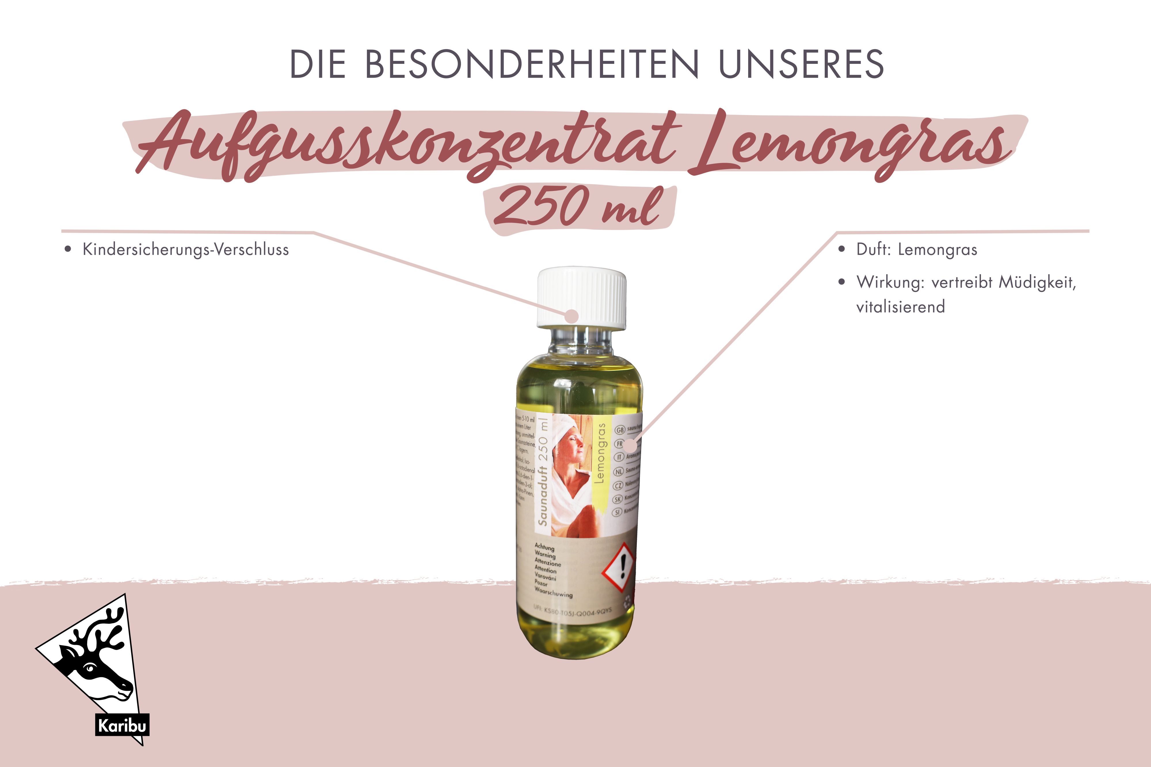 Karibu Saunaduft Lemongras 250ml / Lagerabverkauf aus Holz, im Garten aufgebaut