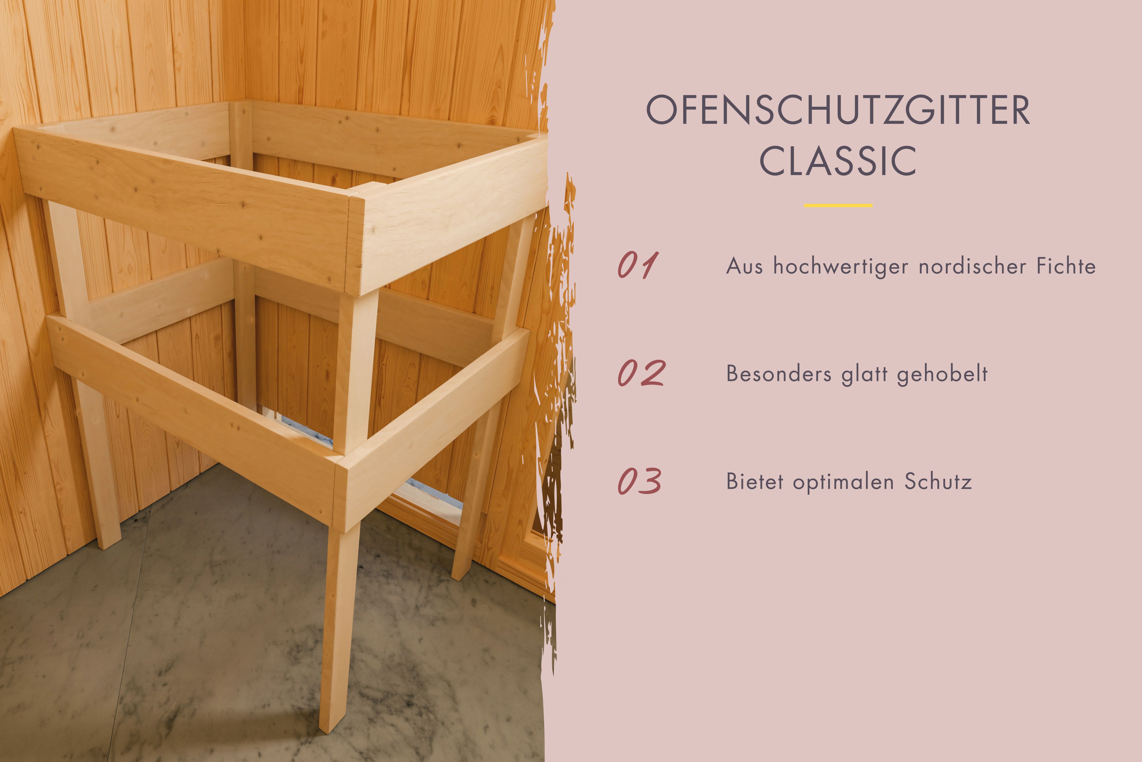 Massivholz-Fußboden der Karibu Gartensauna aus Nut- und Federbrettern inklusive KDI-Bodenbalken