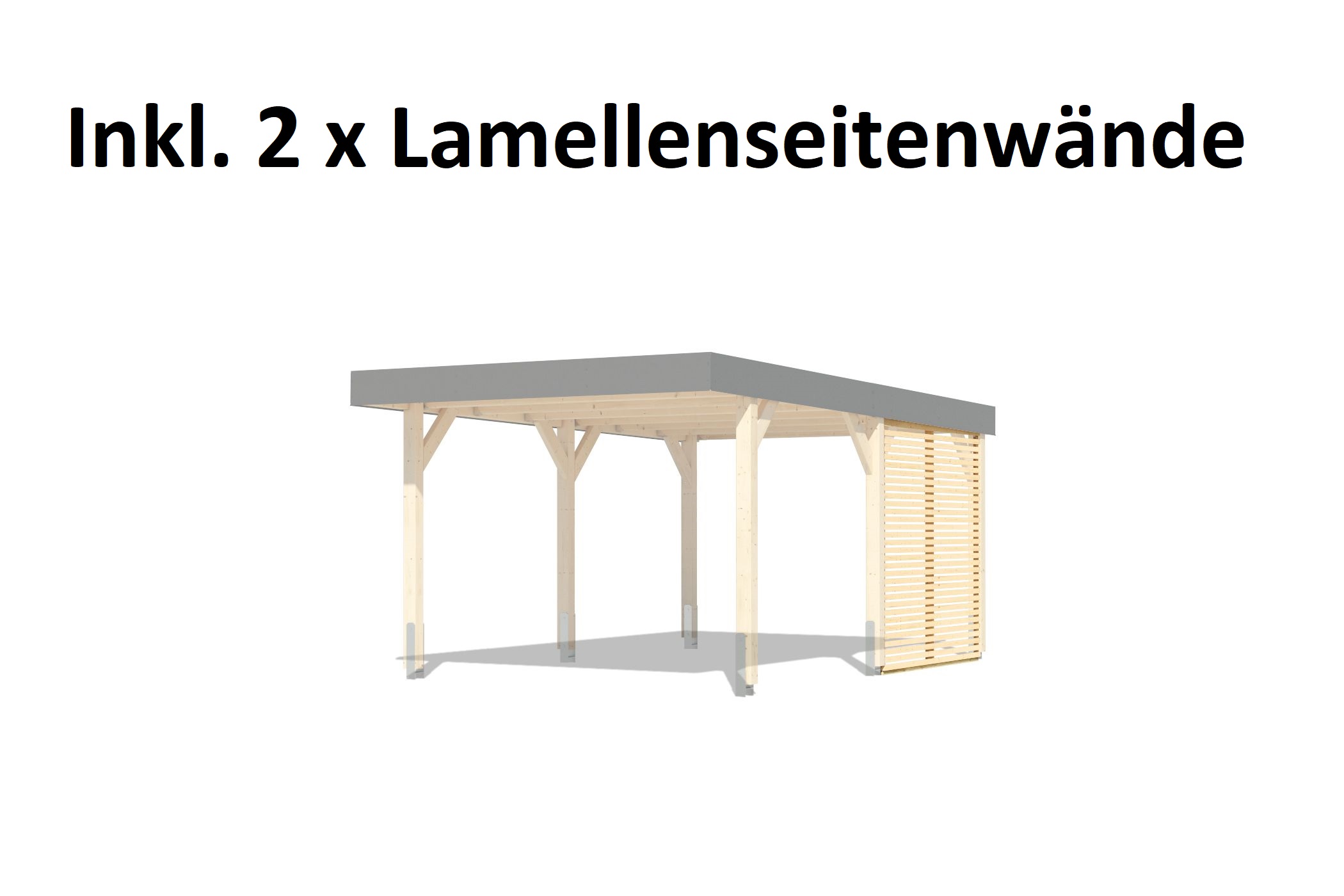 Außenansicht des Karibu Doppelcarport Leimholz Karl aus Leimholz mit Flachdach im Garten aufgebaut
