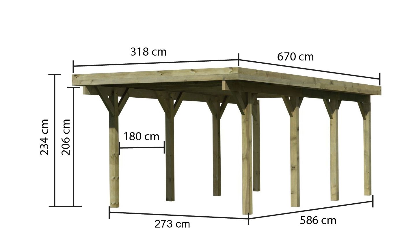 Karibu Einzelcarport Classic 2 aus KDI-Massivholz mit Flachdach im Garten aufgebaut
