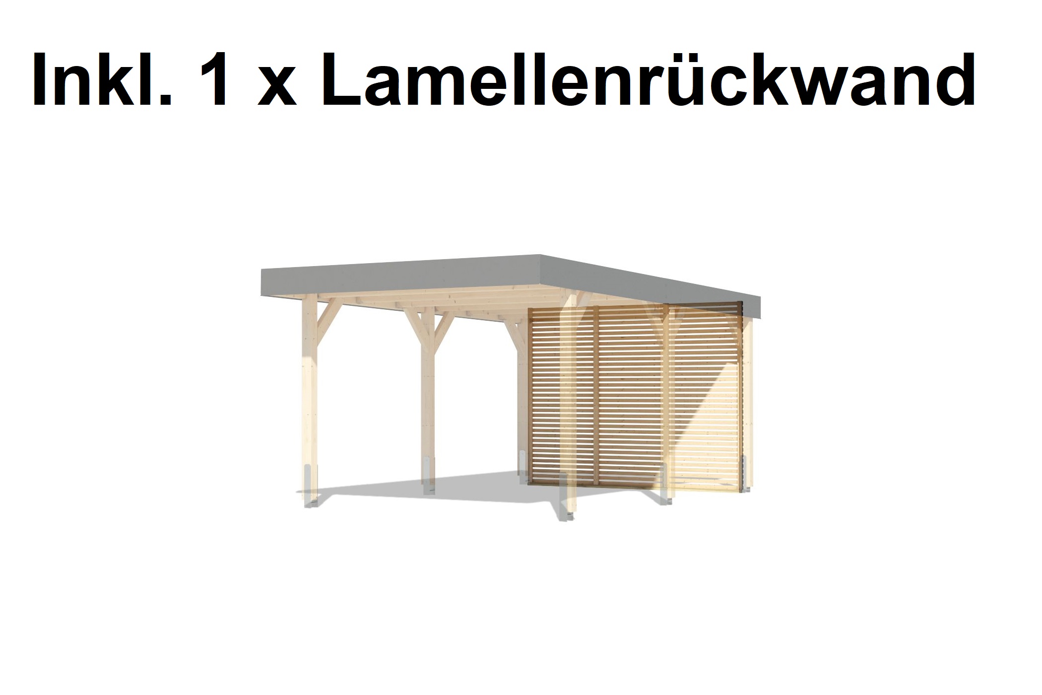 Außenansicht des Karibu Einzelcarport Leimholz Karl aus Leimholz mit Flachdach im Garten aufgebaut