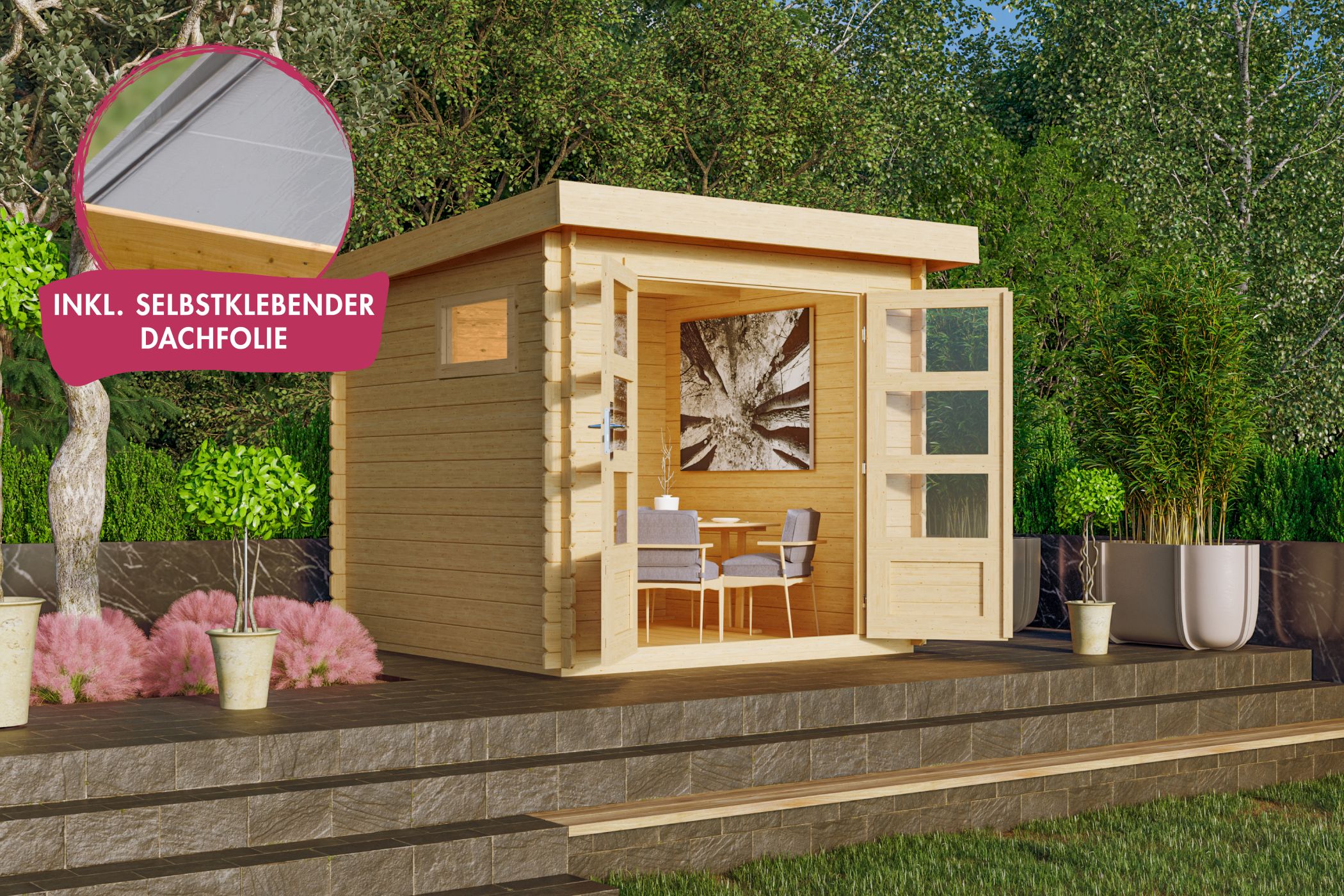 Karibu Gartenhaus Benstrup 2 in Naturbelassen im Garten