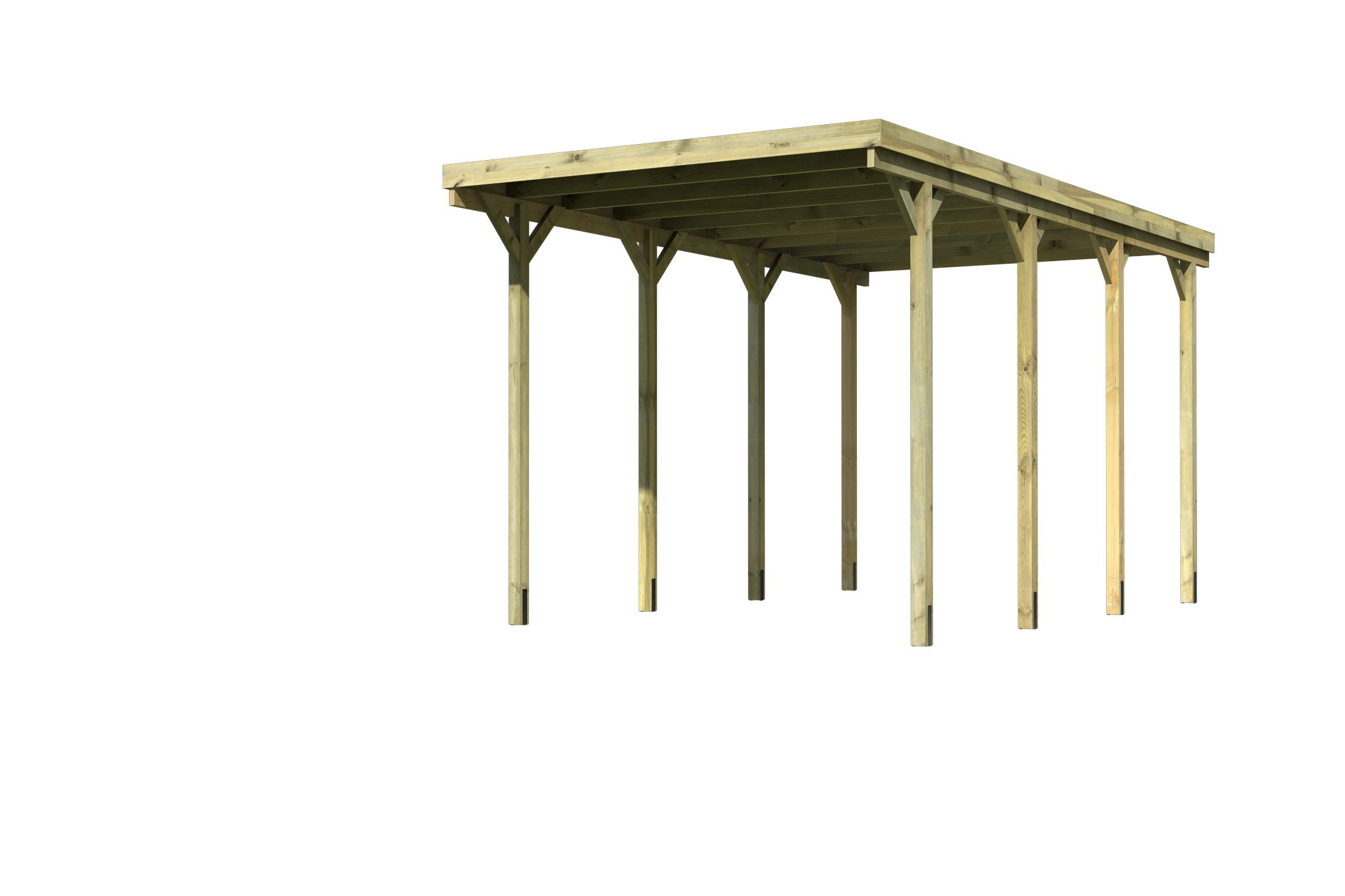 Außenansicht des Karibu Caravan Carport aus KDI-Massivholz mit Flachdach im Garten aufgebaut