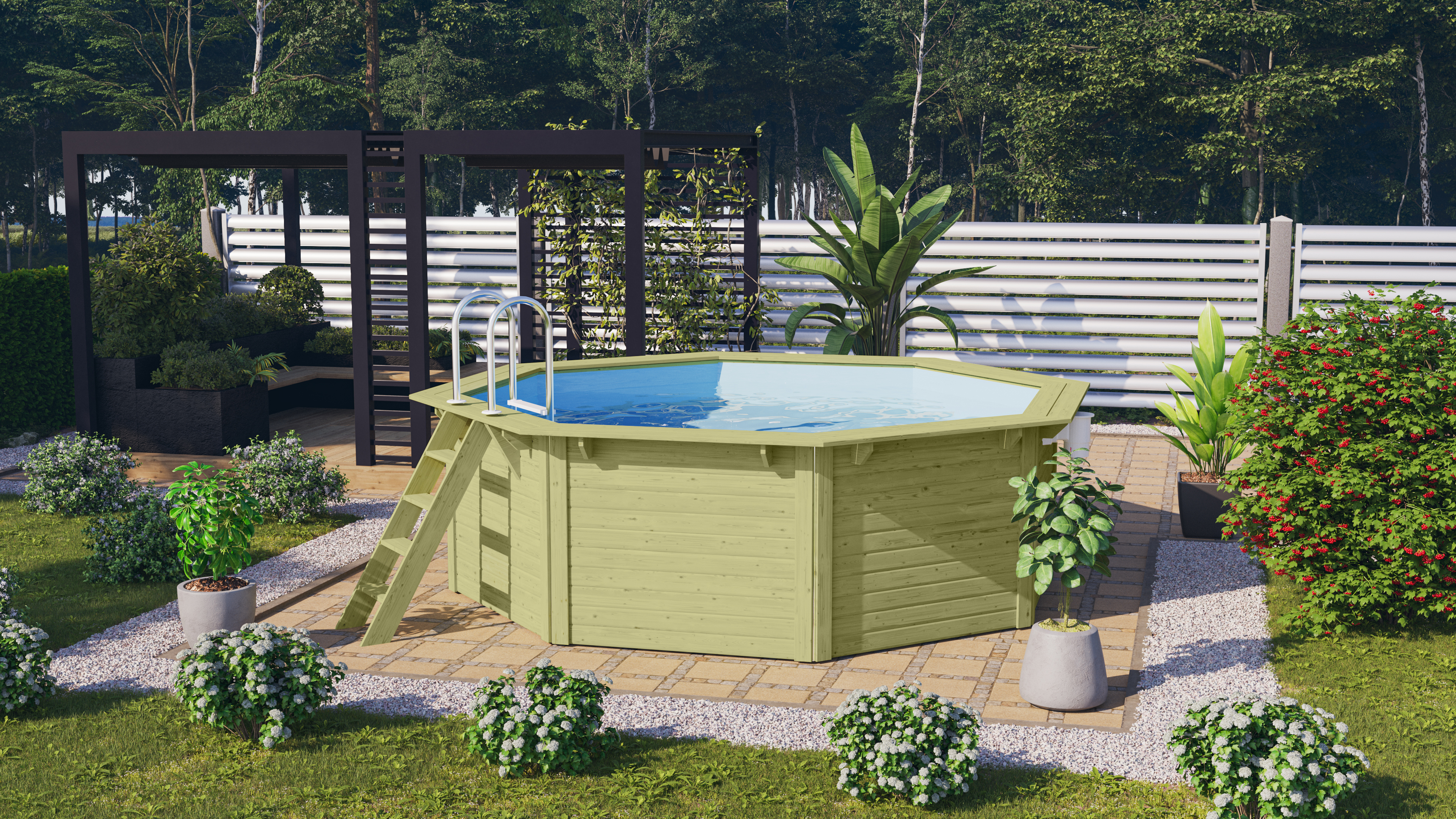 Karibu Pool Modell X1 in Kesseldruckimprägniert im Garten