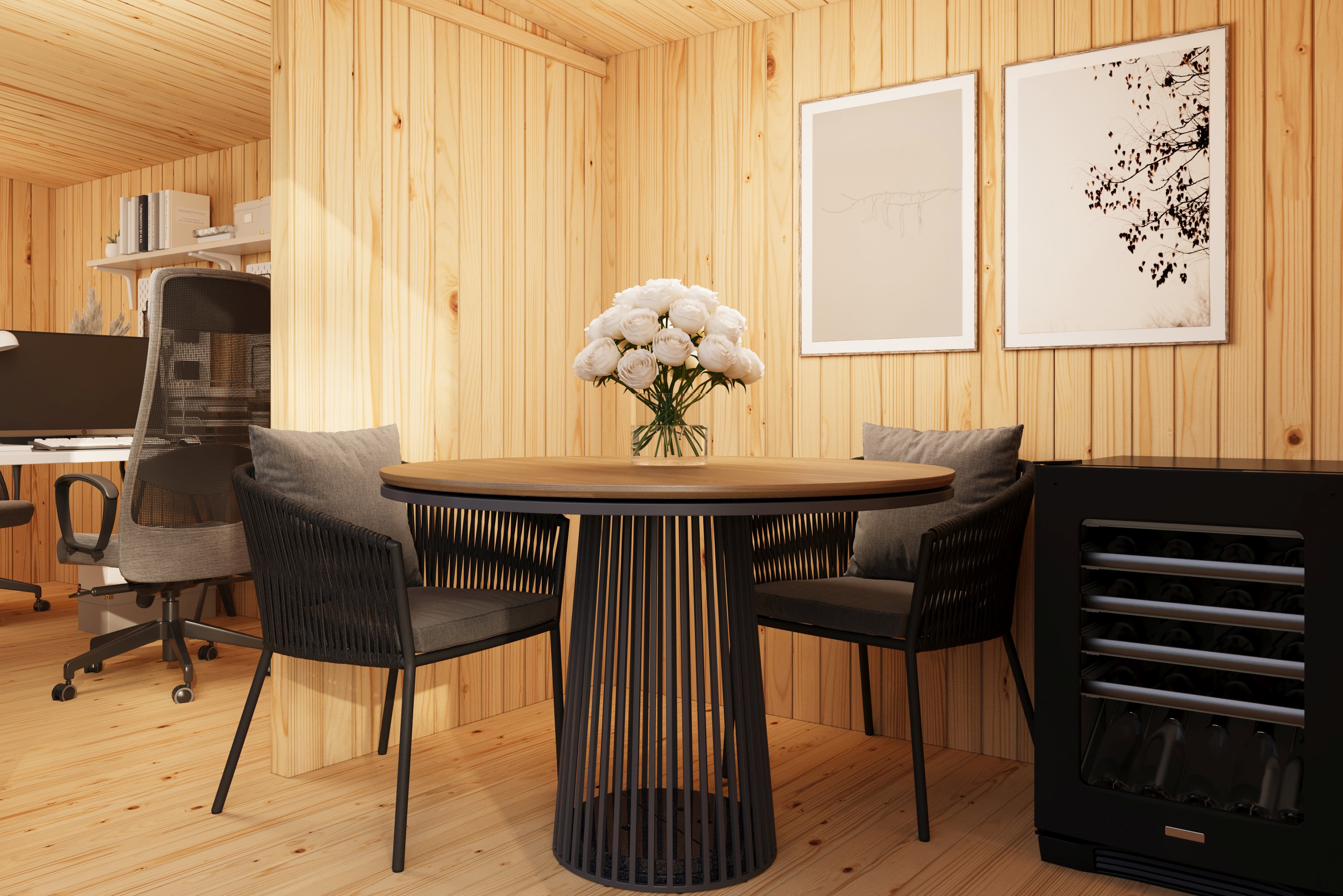 Karibu Saunahaus Homeofficehaus aus nordischer Fichte, im Garten aufgebaut