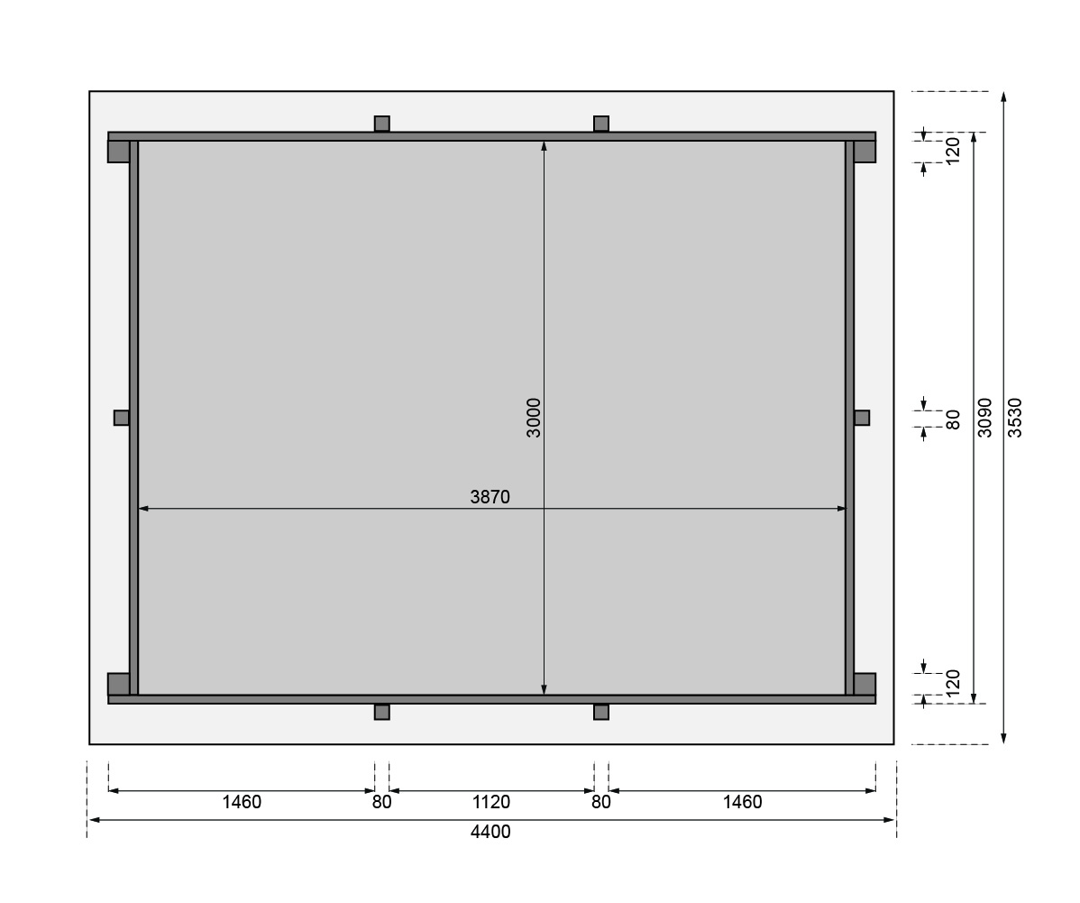 Fundamentplan für ein Karibu Gartenhaus