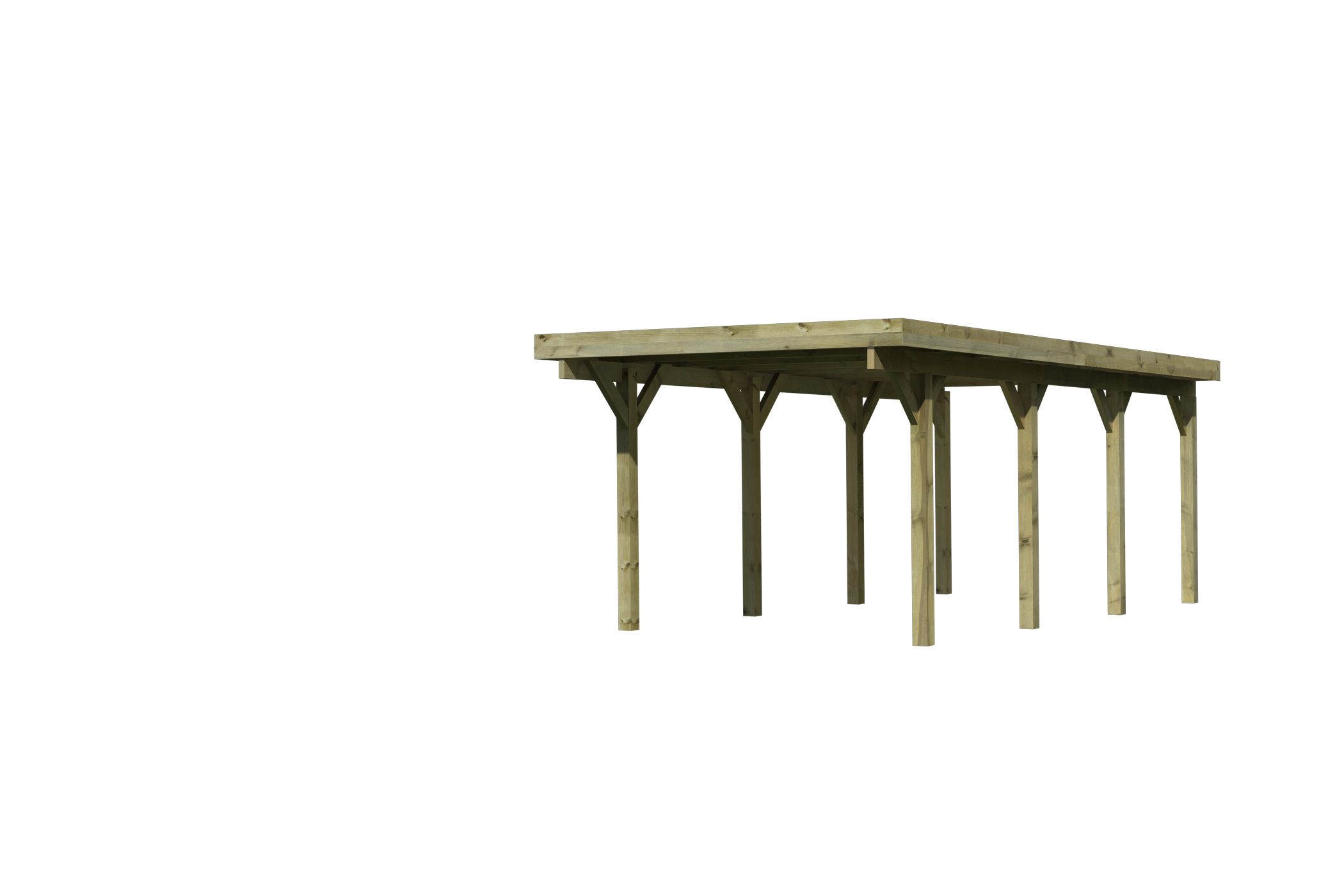 Karibu Einzelcarport Classic 2 aus KDI-Massivholz mit Flachdach im Garten aufgebaut