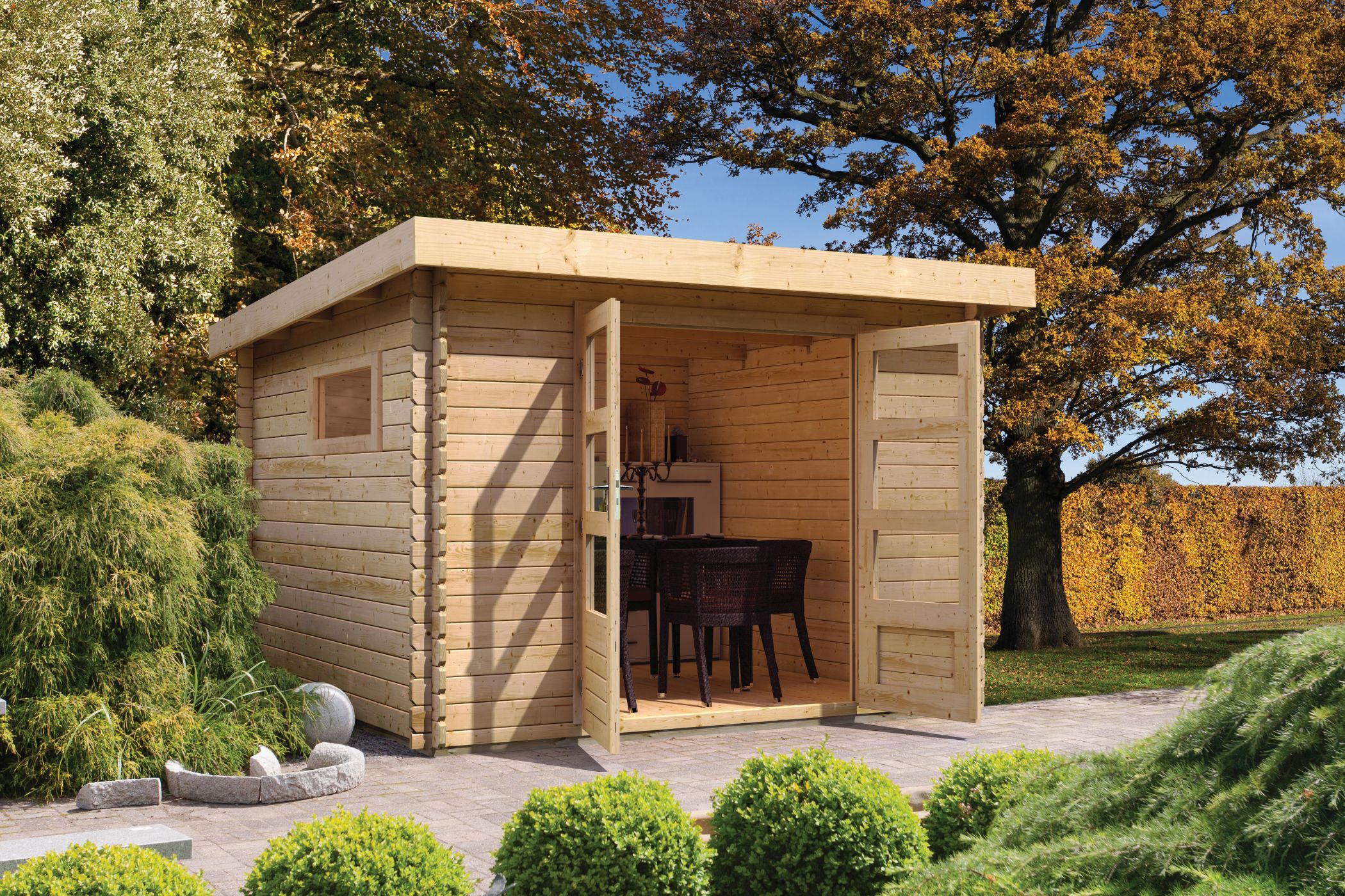 Karibu Gartenhaus Benstrup 4 in Naturbelassen im Garten