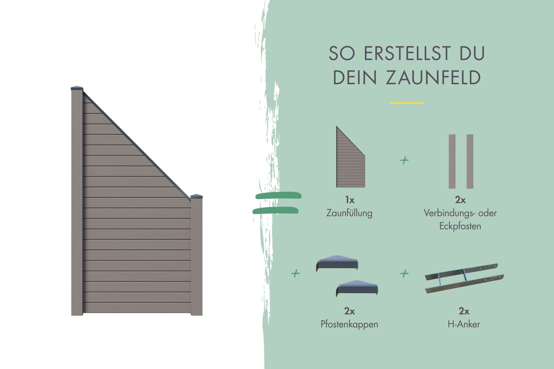 Sichtschutzzaun Zaunfüllung für Schrägelement (ohne Zubehör) terragrau / Zaunfeld 90 x 186/90 cm