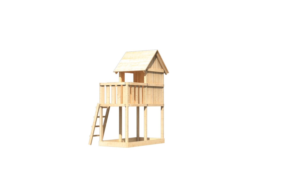AKUBI Kinderspielhaus Frieda aus Fichtenholz mit Podest und Spielhaus, freigestellt