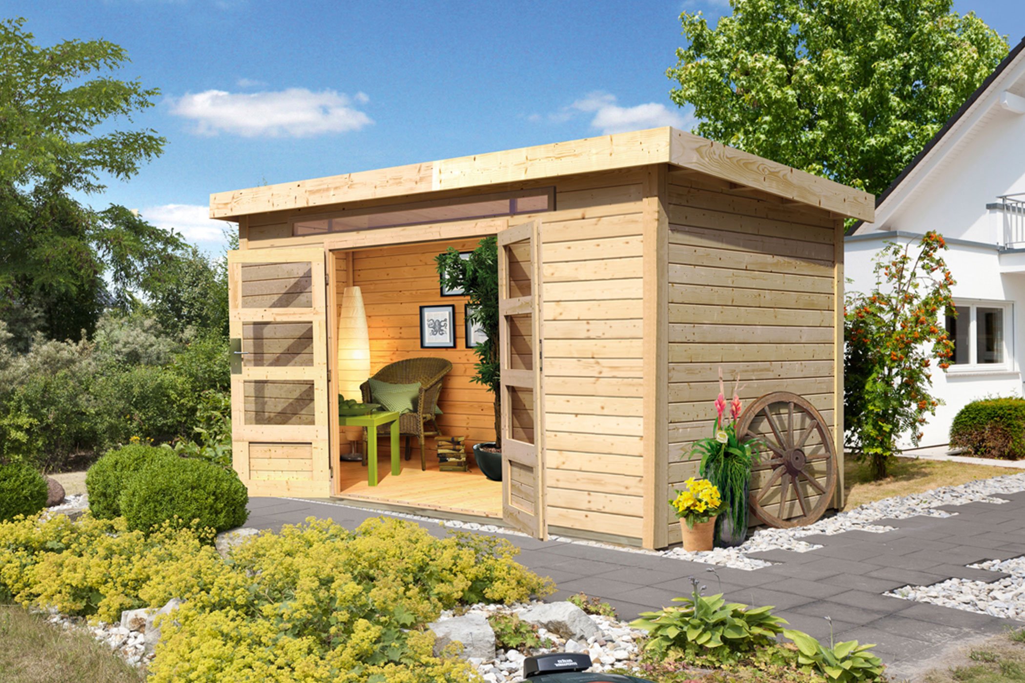 Karibu Gartenhaus Kandern 7 in Naturbelassen im Garten