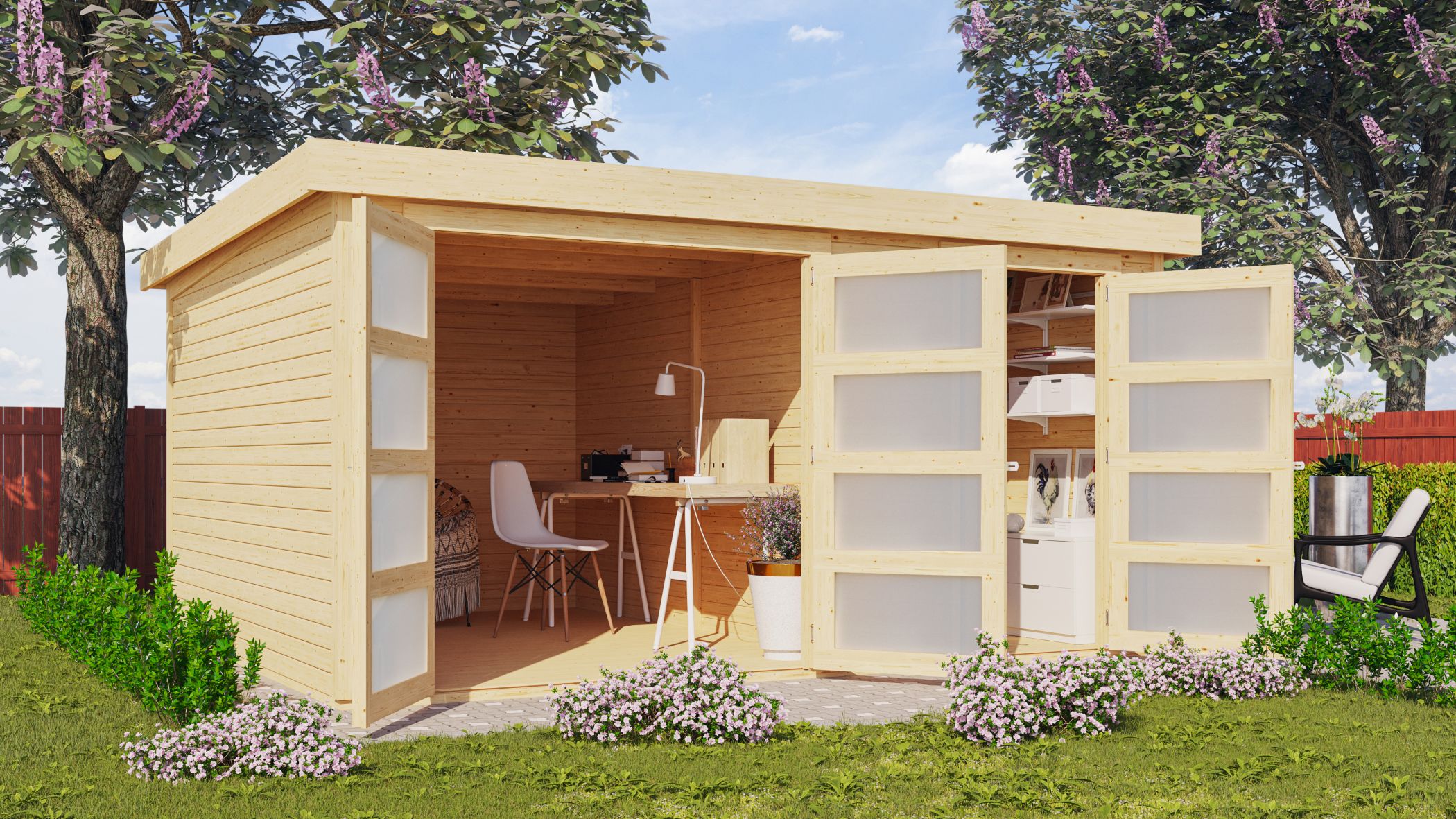 Karibu großes Gerätehaus Mühlentrup 3 in Naturbelassen im Garten