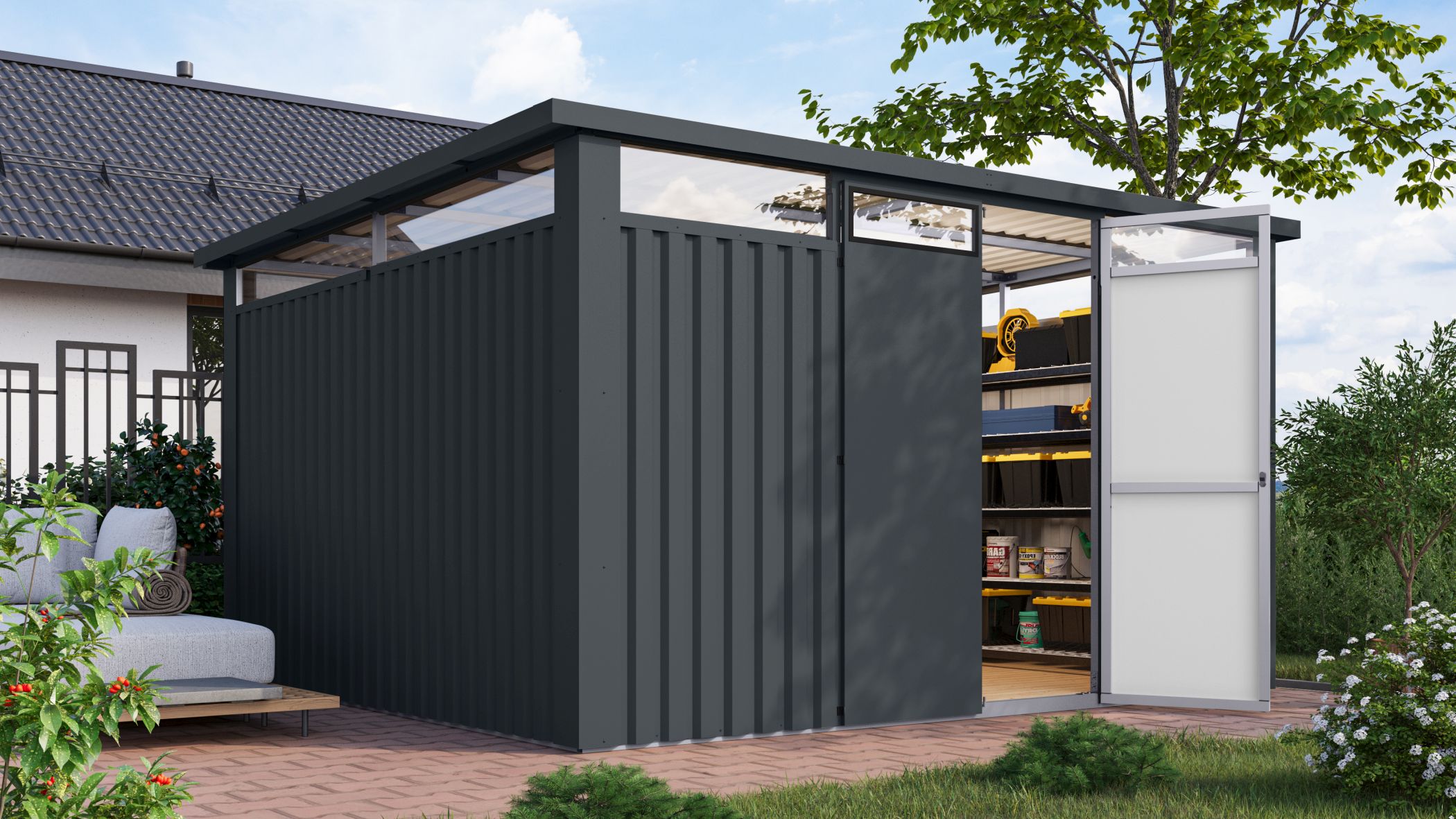 Produktbild eines Karibu Gartenprodukts aus Holz, im Garten aufgebaut