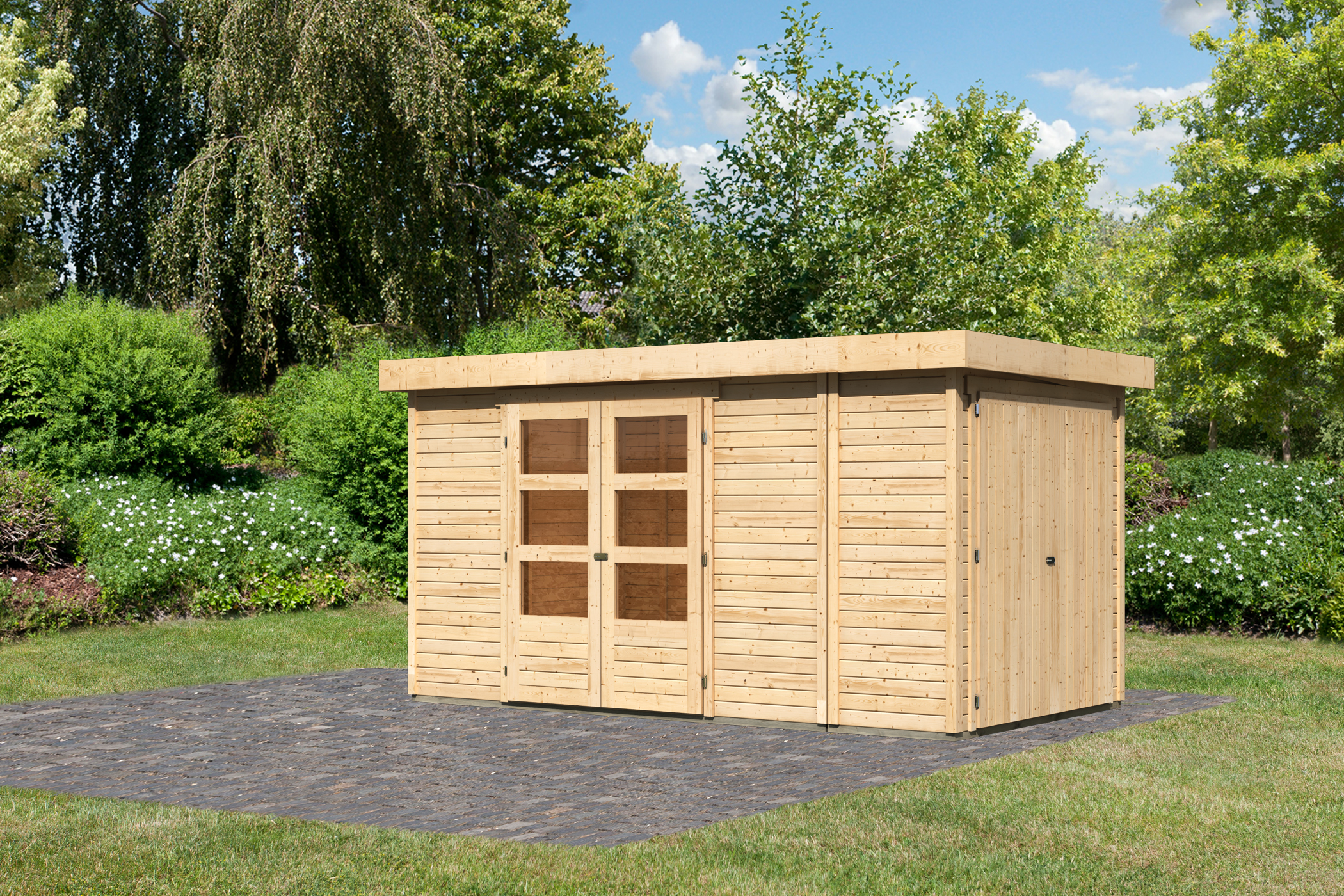 Karibu großes Gerätehaus Retola 5 in Naturbelassen, Außenansicht