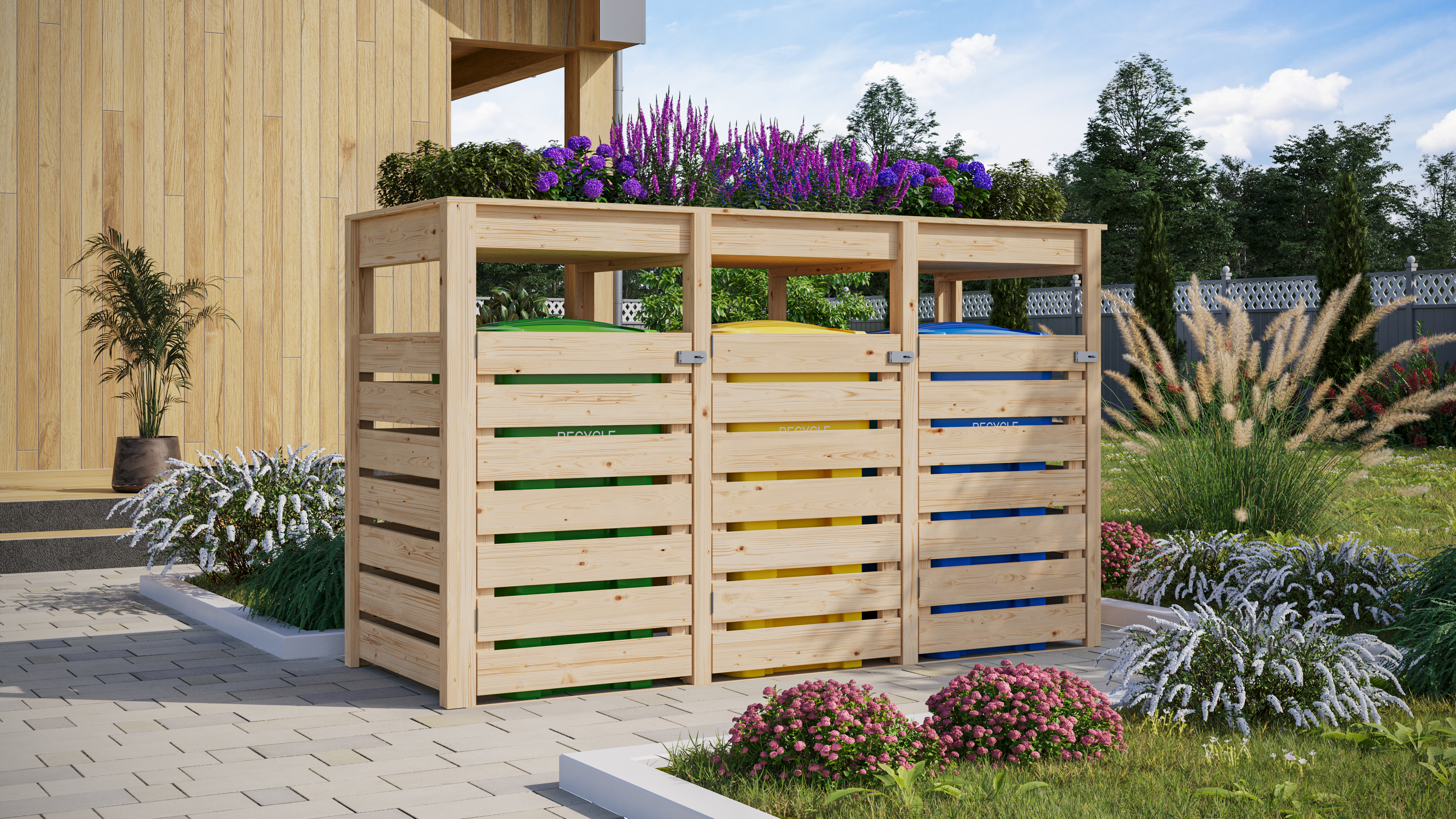 Karibu Mülltonnen Unterstand Mülltonnenbox 2 in Naturbelassen im Garten