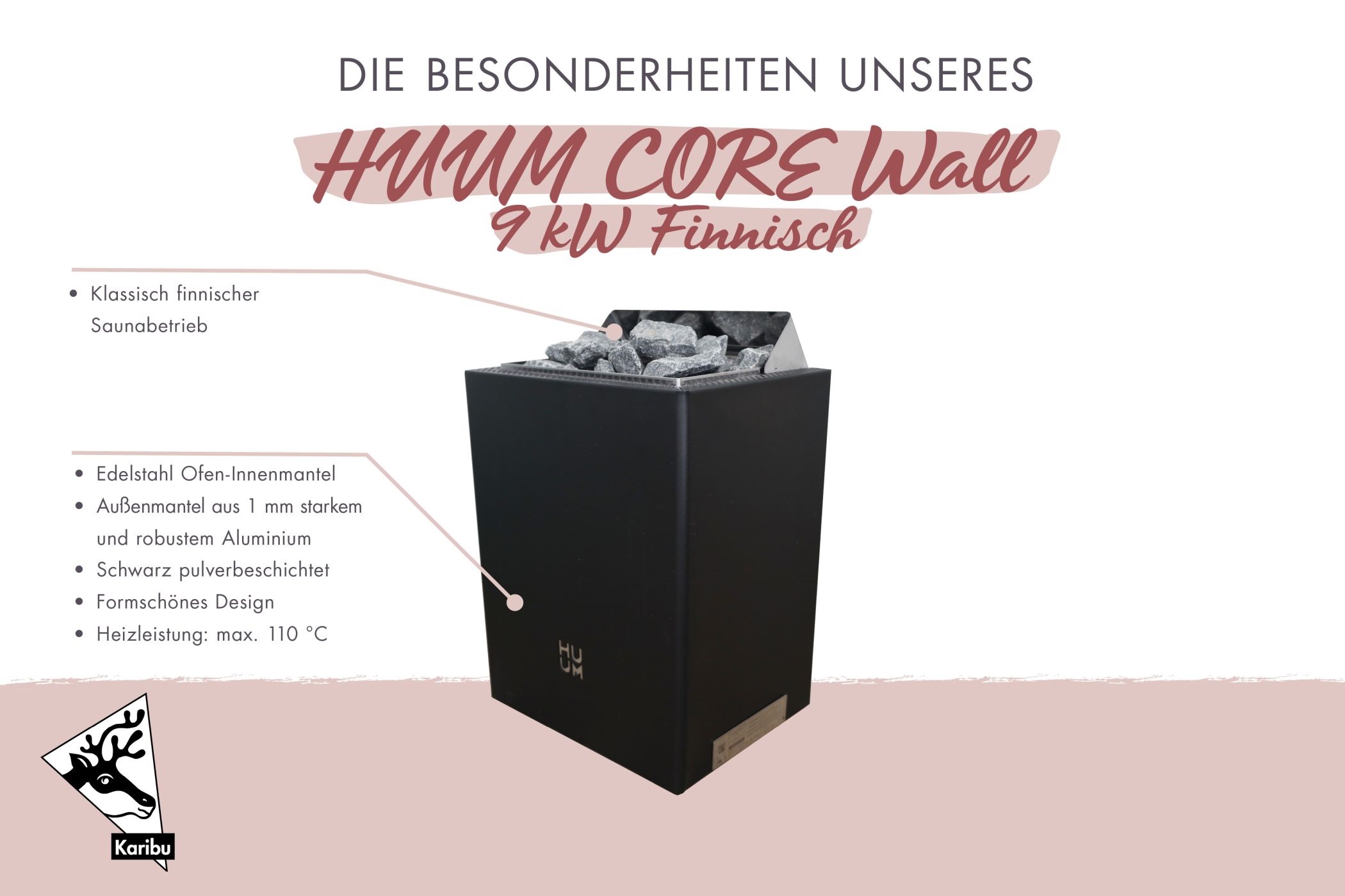 Karibu PREMIUM Saunaofen HUUM CORE Wall 9 kW finnisch aus Holz, im Garten aufgebaut