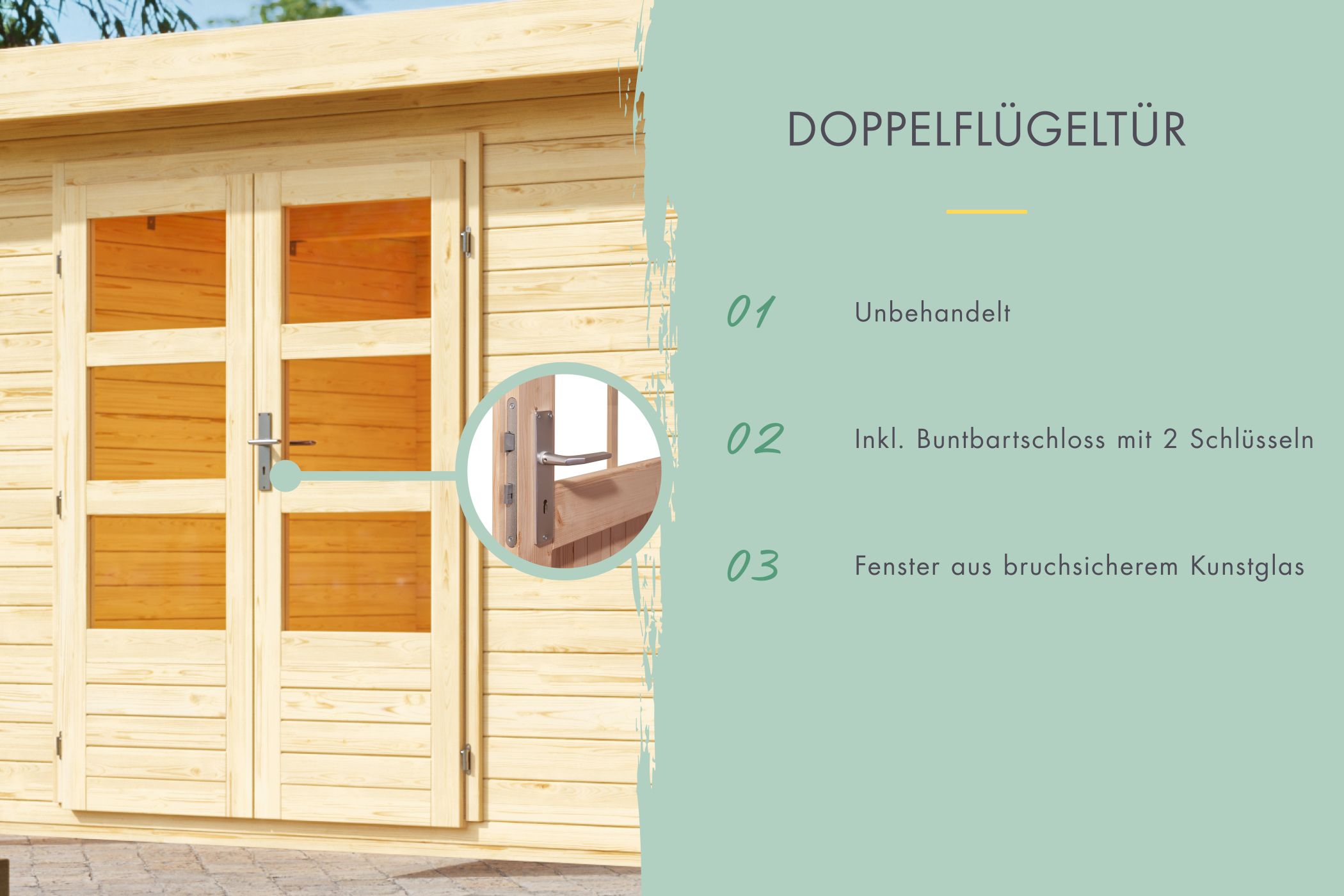 Detailansicht der Karibu großes Gartenhaus Lagor 2