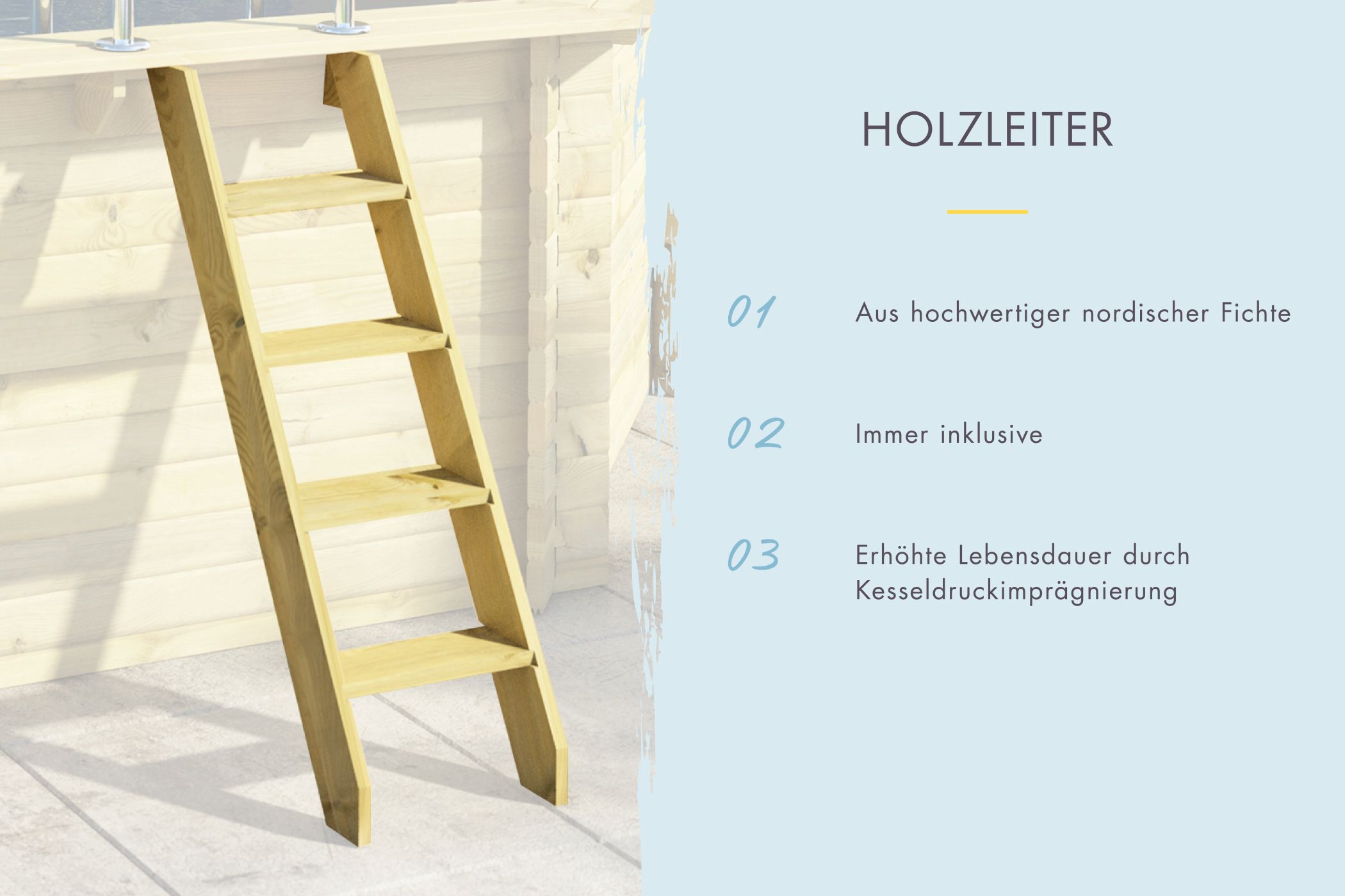 Holzleiter für den Karibu Pool Modell 2 aus kesseldruckimprägnierter Fichte
