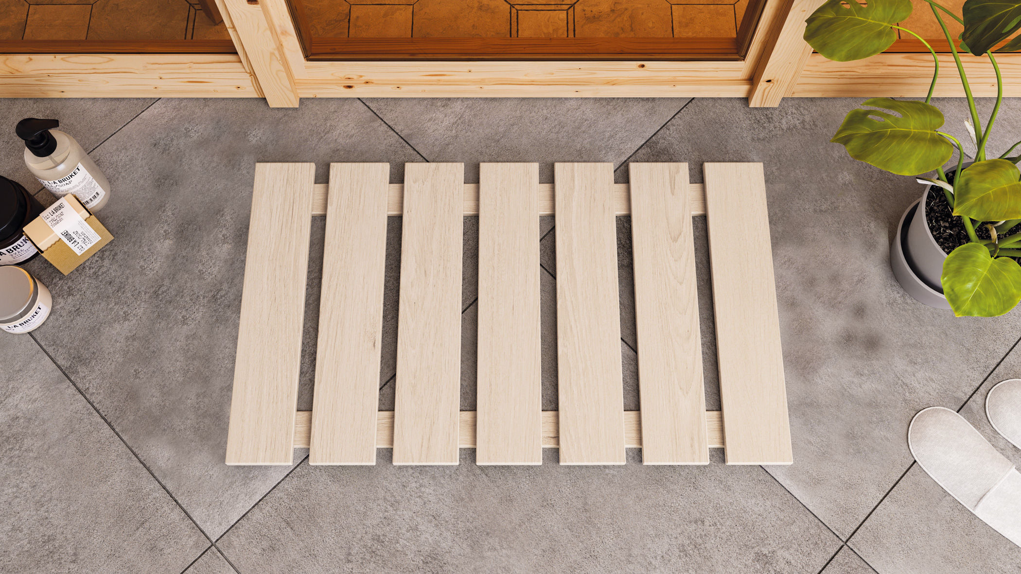 Karibu Bodenrost Espe Premium aus Holz, im Garten aufgebaut