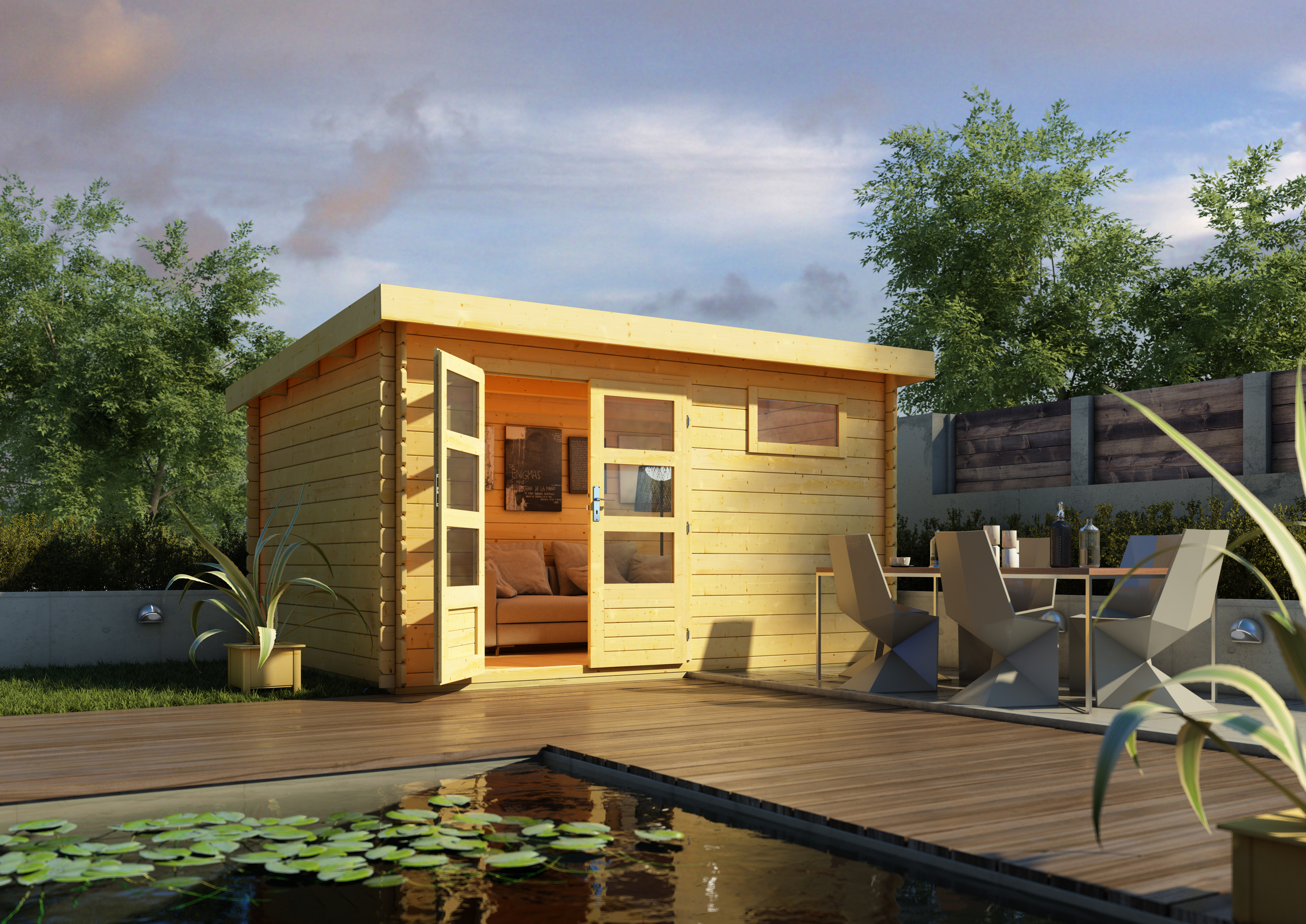 Karibu Gartenhaus Bastrup 8 in Naturbelassen im Garten