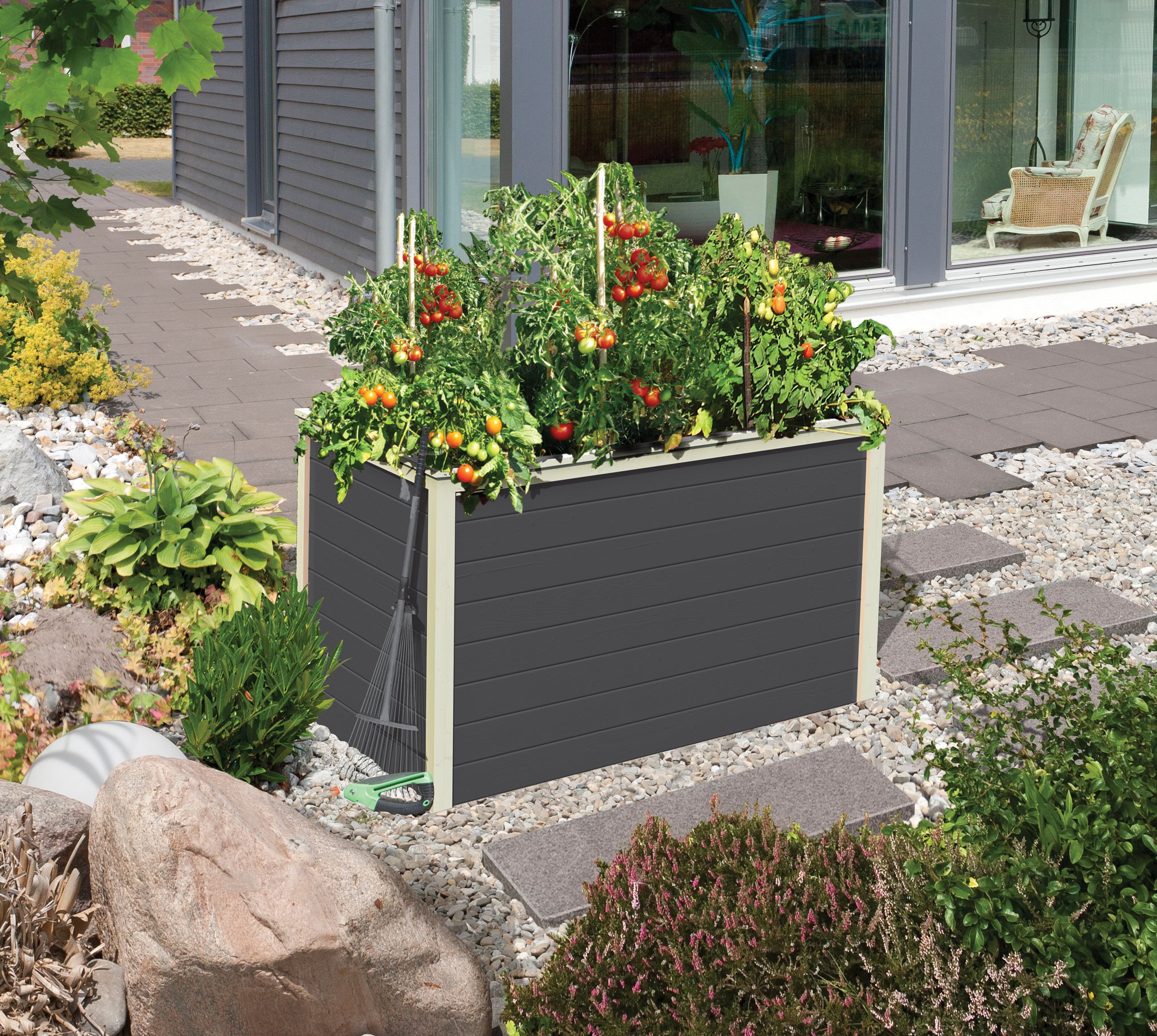 Karibu Hochbeet 0 in Terragrau im Garten