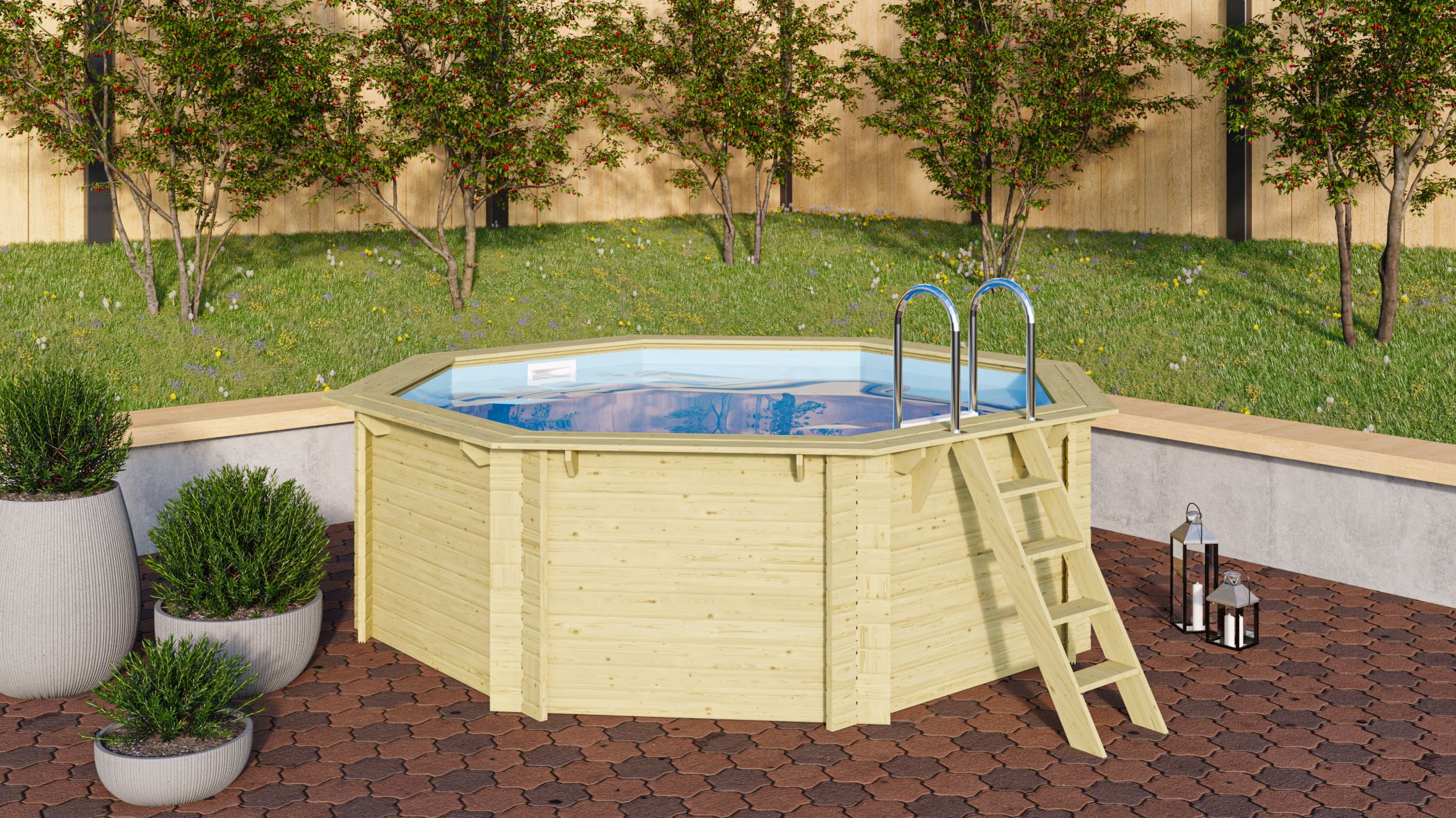 Karibu Pool Modell 1 mit Anbaudach im Garten