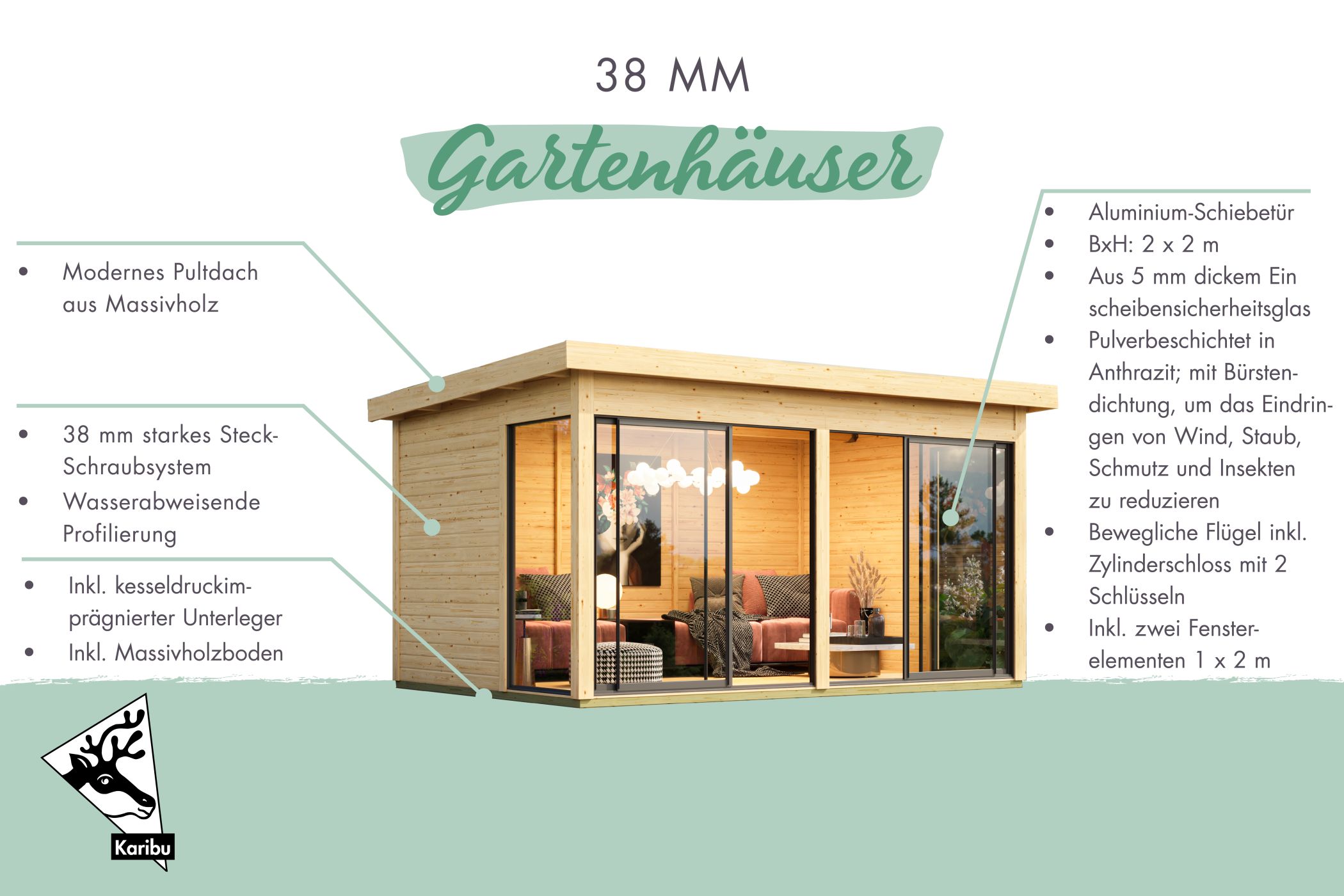 Karibu Poolhaus Dice 5, im Garten aufgebaut