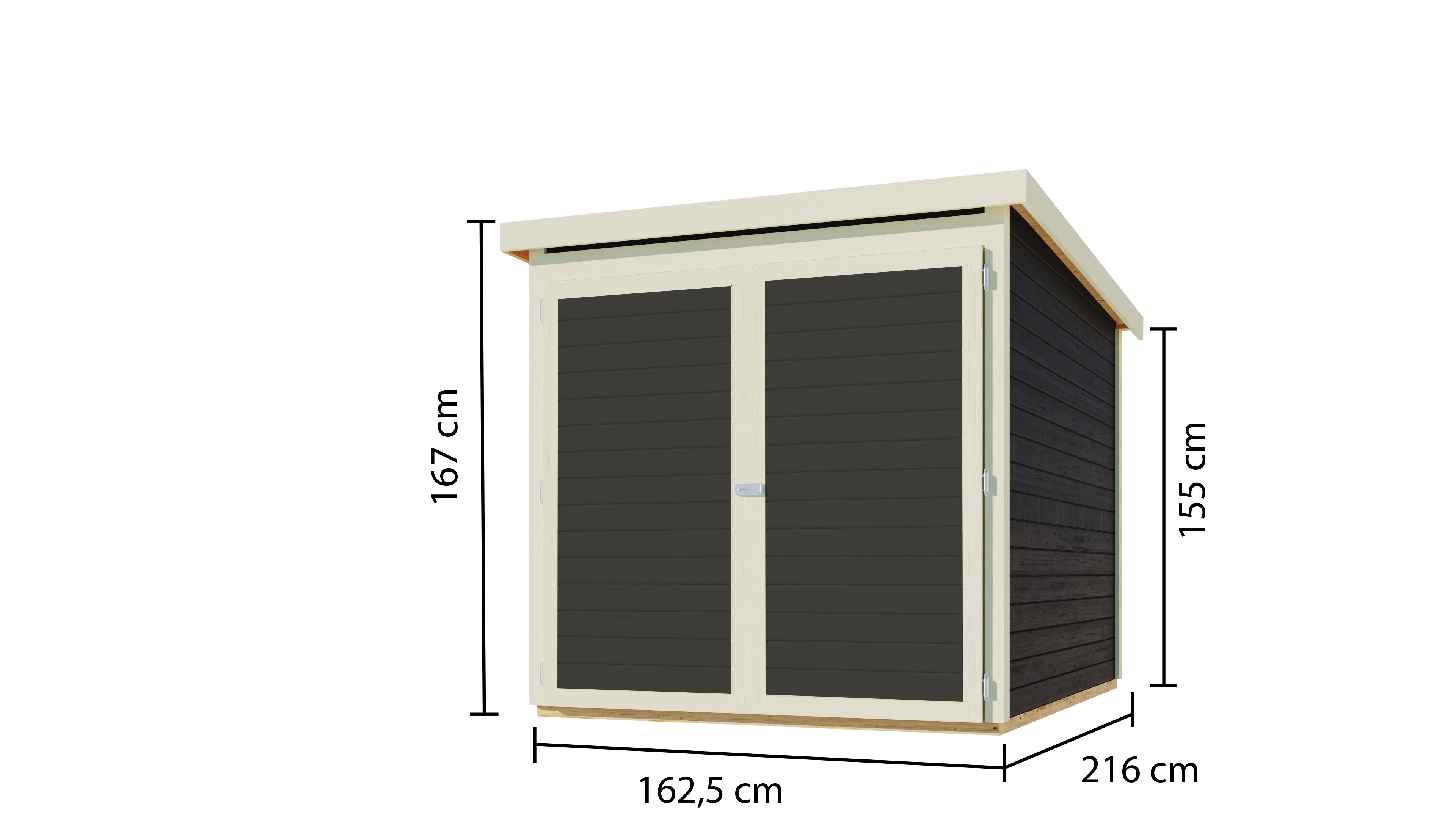 Bemaßte Maßzeichnung des Karibu Fahrradschuppen Fahrradgarage 3, 162 × 216 cm